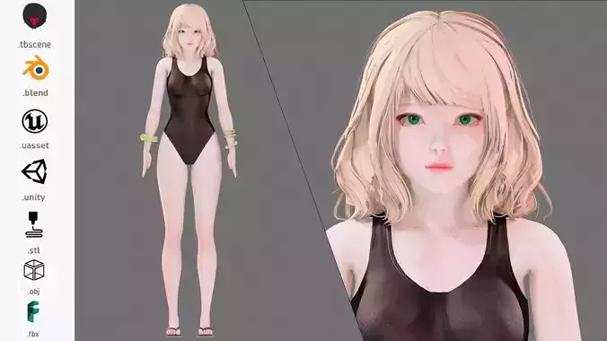 Bikini 0005 - UE5 - Unity - Blender - Animated Low-poly 3D model