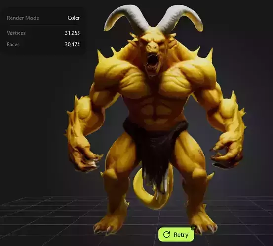 Demonic yellow titan monster creature Low-poly 3D model
