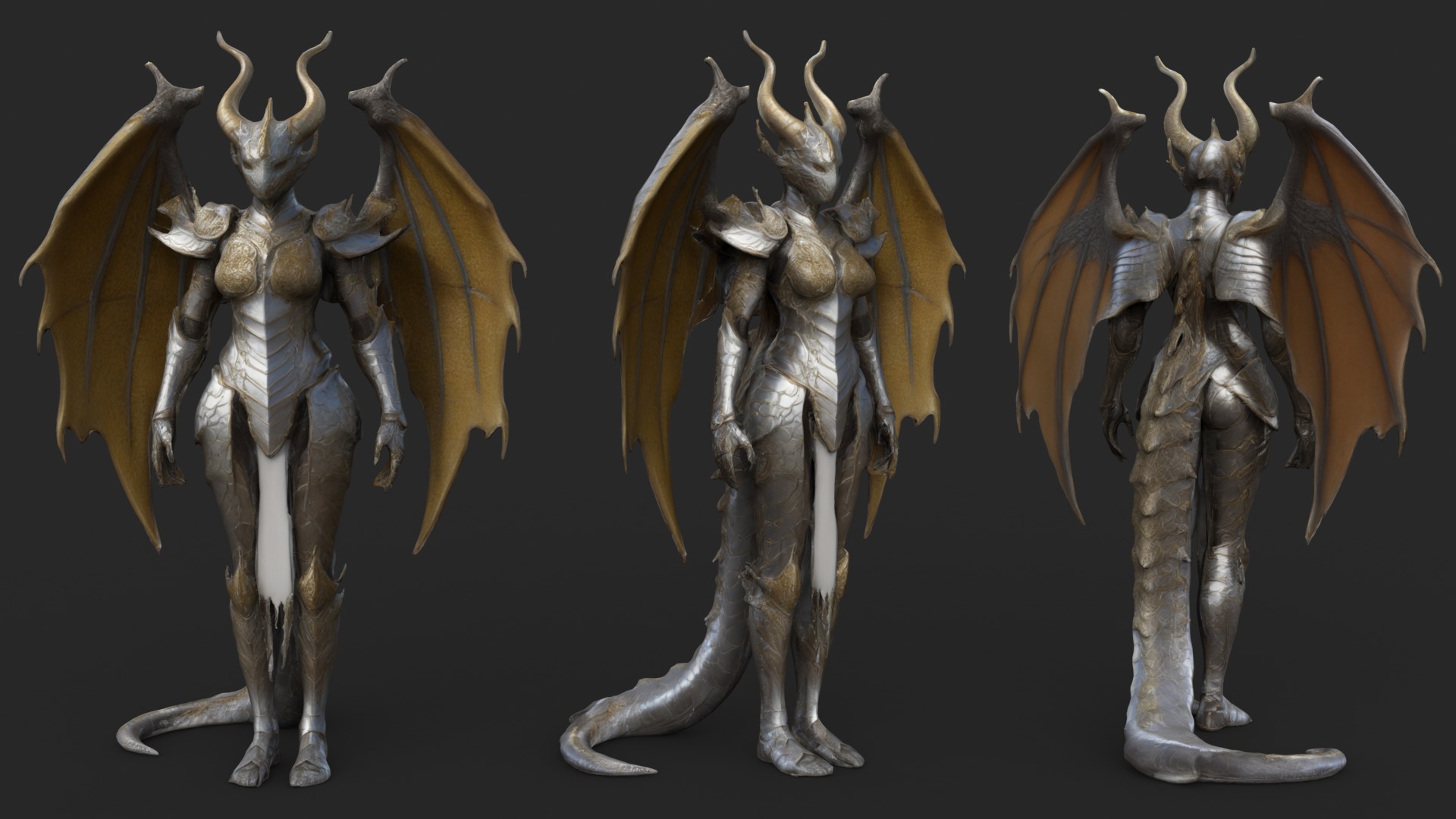 Dragon Woman Low-poly 3D model_2