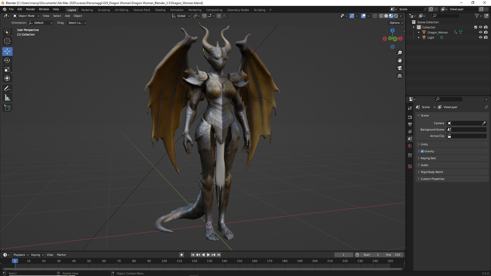 Dragon Woman Low-poly 3D model_5