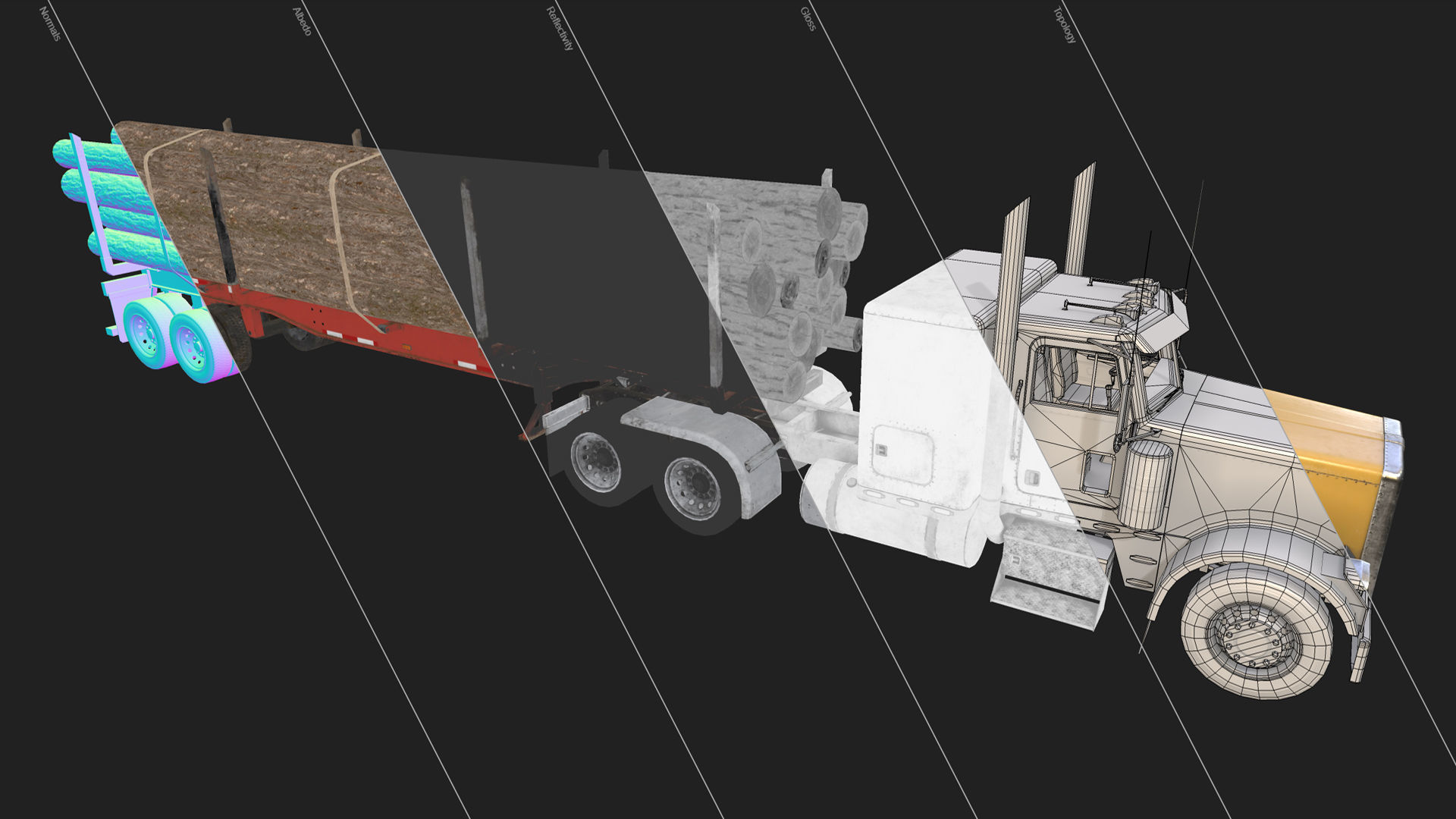 Flat Top Semi Truck Logging Trailer Low-poly 3D model_18