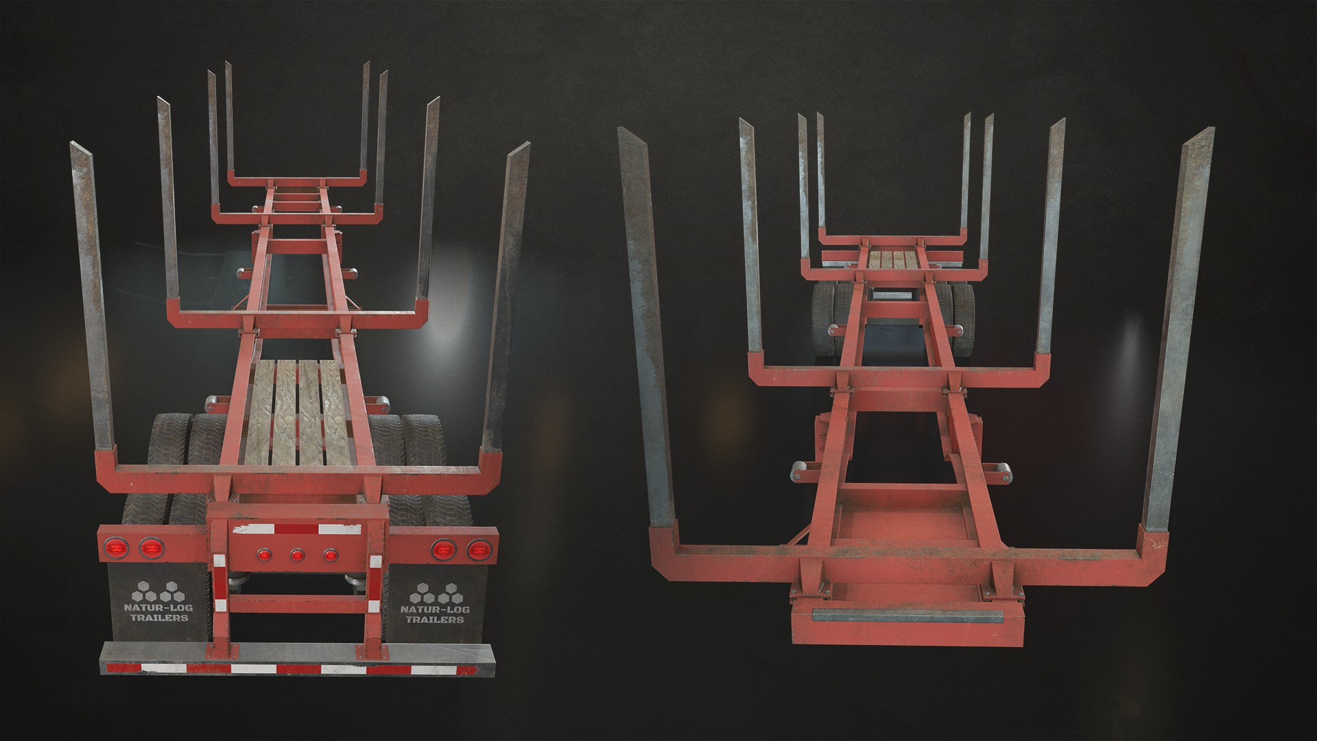 Flat Top Semi Truck Logging Trailer Low-poly 3D model_17