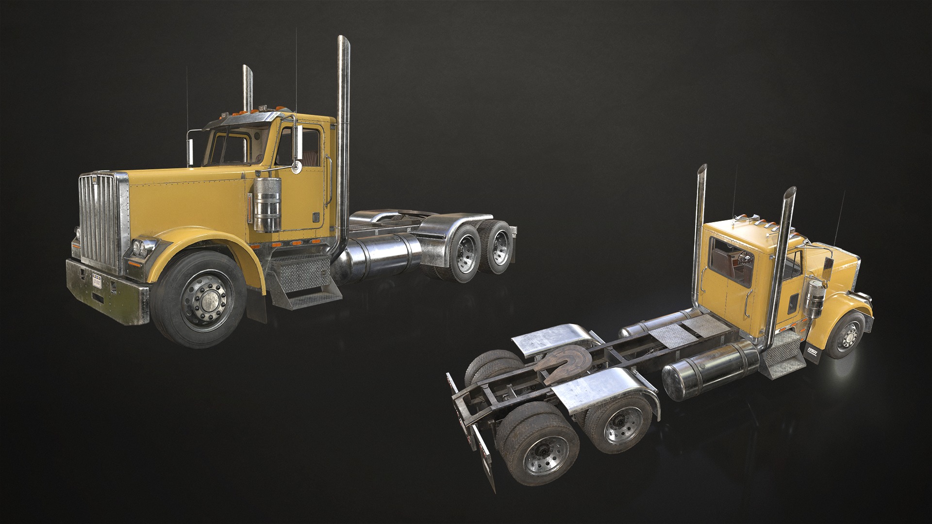 Flat Top Semi Truck Logging Trailer Low-poly 3D model_7