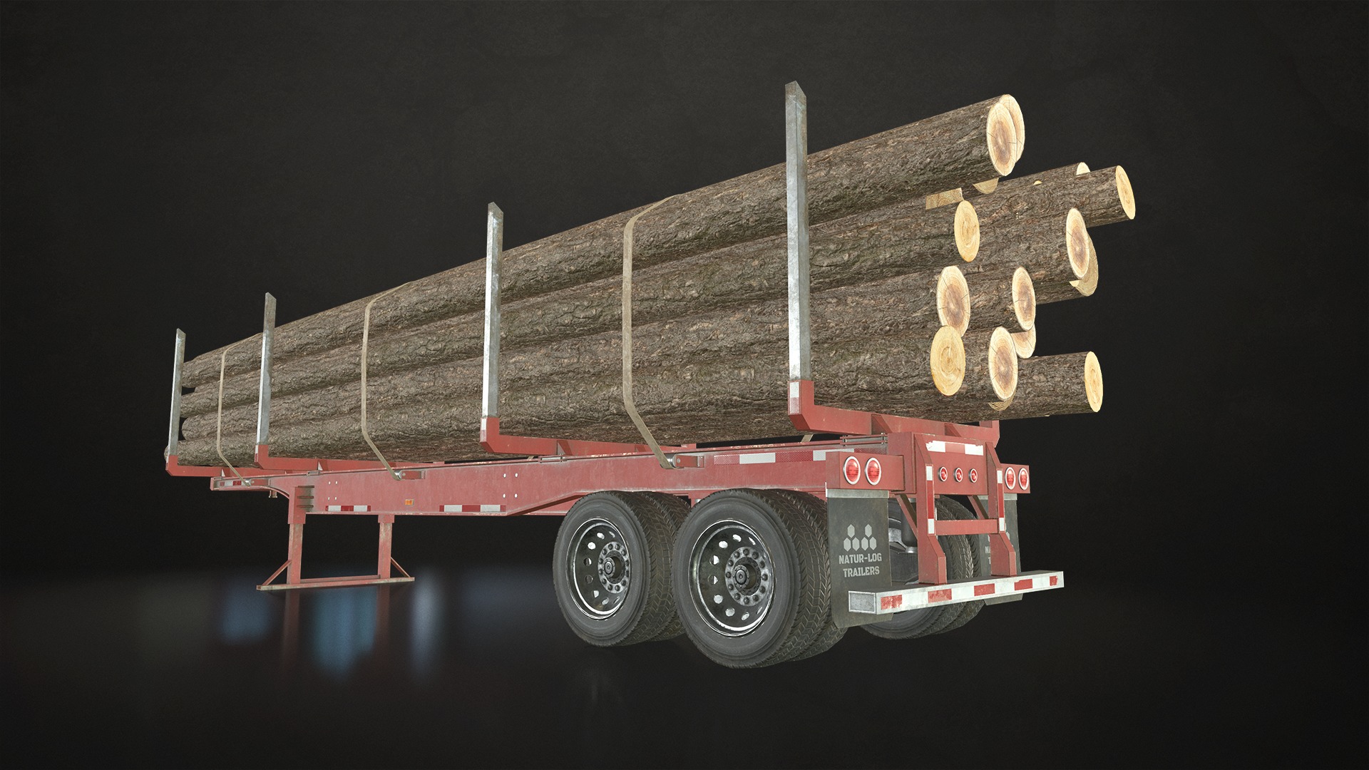 Flat Top Semi Truck Logging Trailer Low-poly 3D model_14