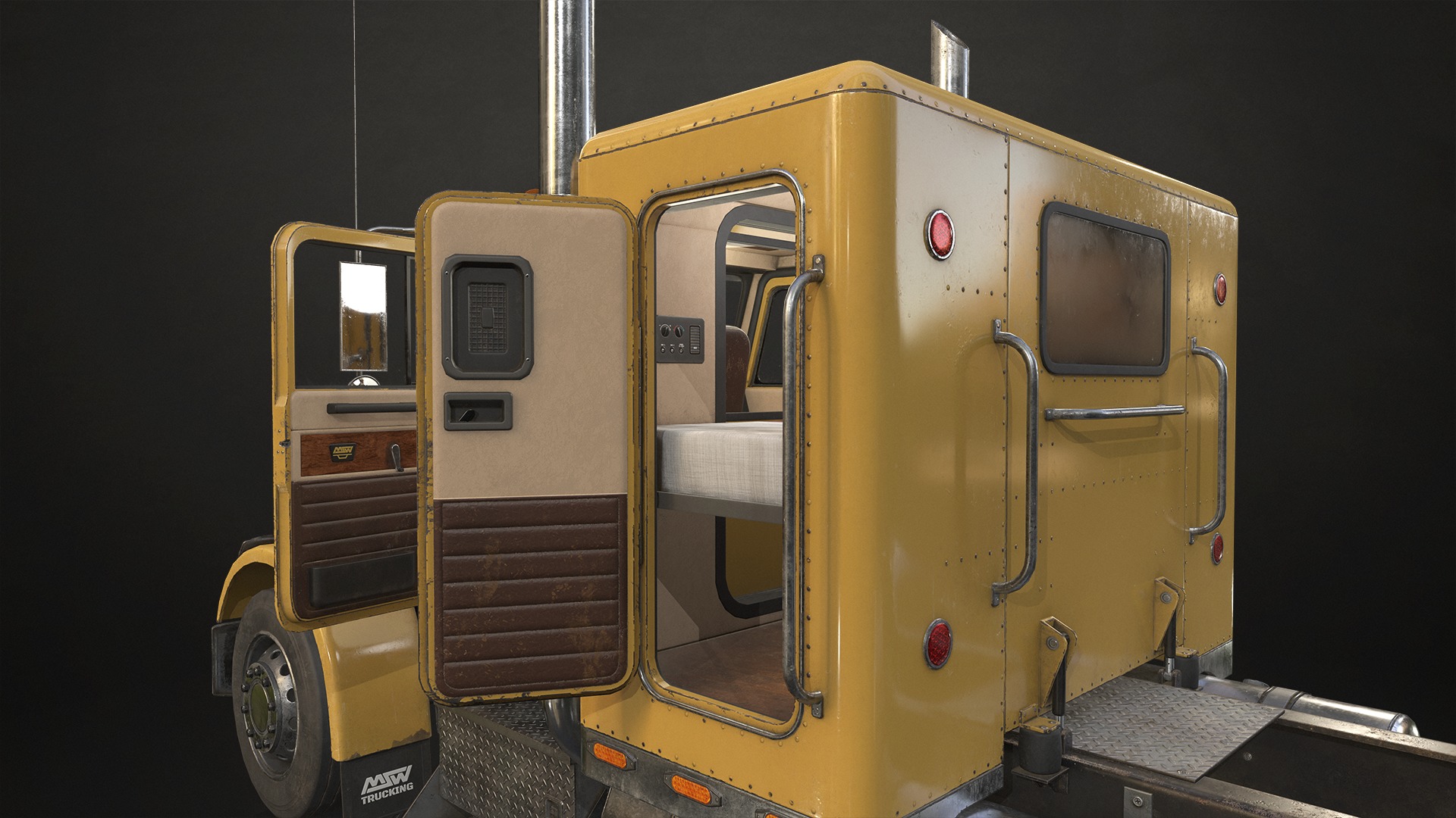 Flat Top Semi Truck Logging Trailer Low-poly 3D model_10