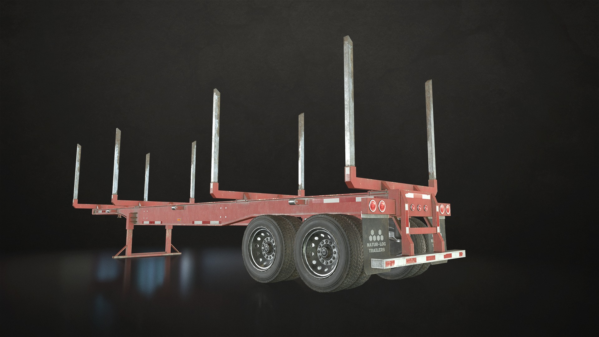 Flat Top Semi Truck Logging Trailer Low-poly 3D model_15