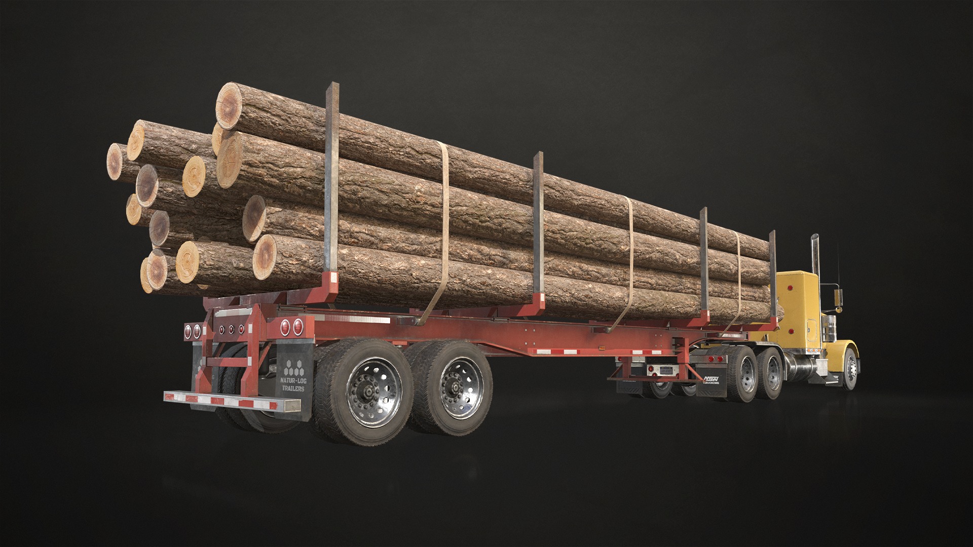 Flat Top Semi Truck Logging Trailer Low-poly 3D model_3