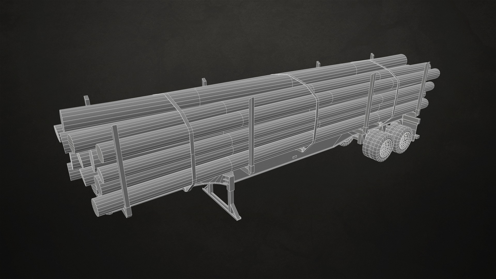 Flat Top Semi Truck Logging Trailer Low-poly 3D model_22