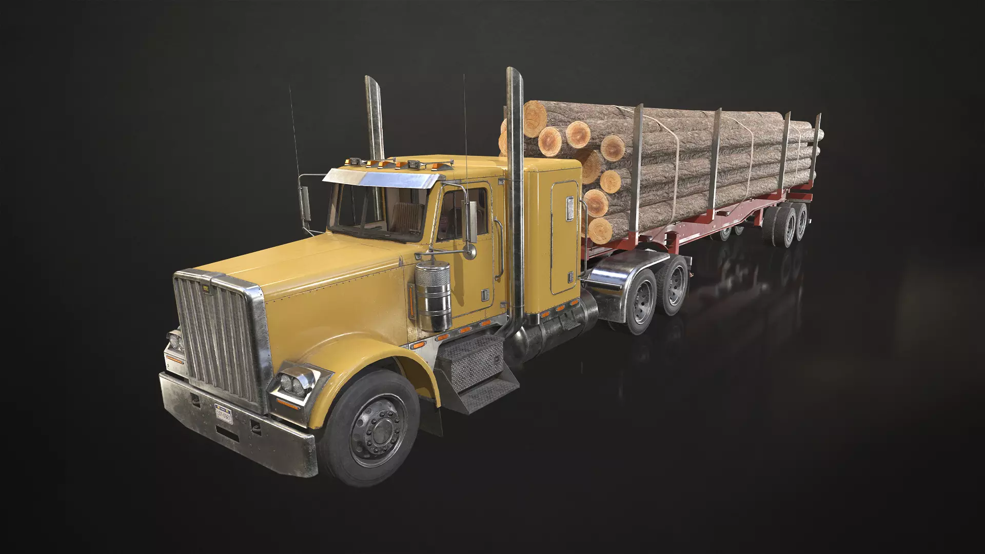 Flat Top Semi Truck Logging Trailer Low-poly 3D model_0