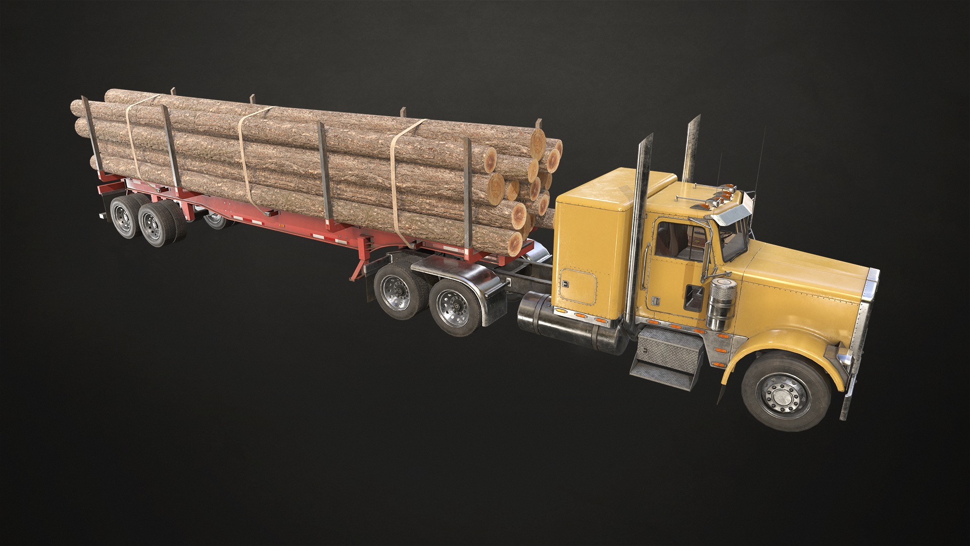 Flat Top Semi Truck Logging Trailer Low-poly 3D model_2