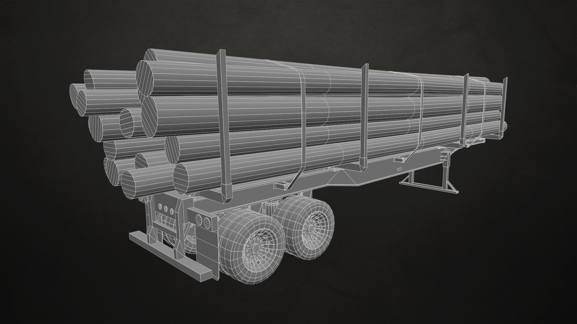 Flat Top Semi Truck Logging Trailer Low-poly 3D model_24