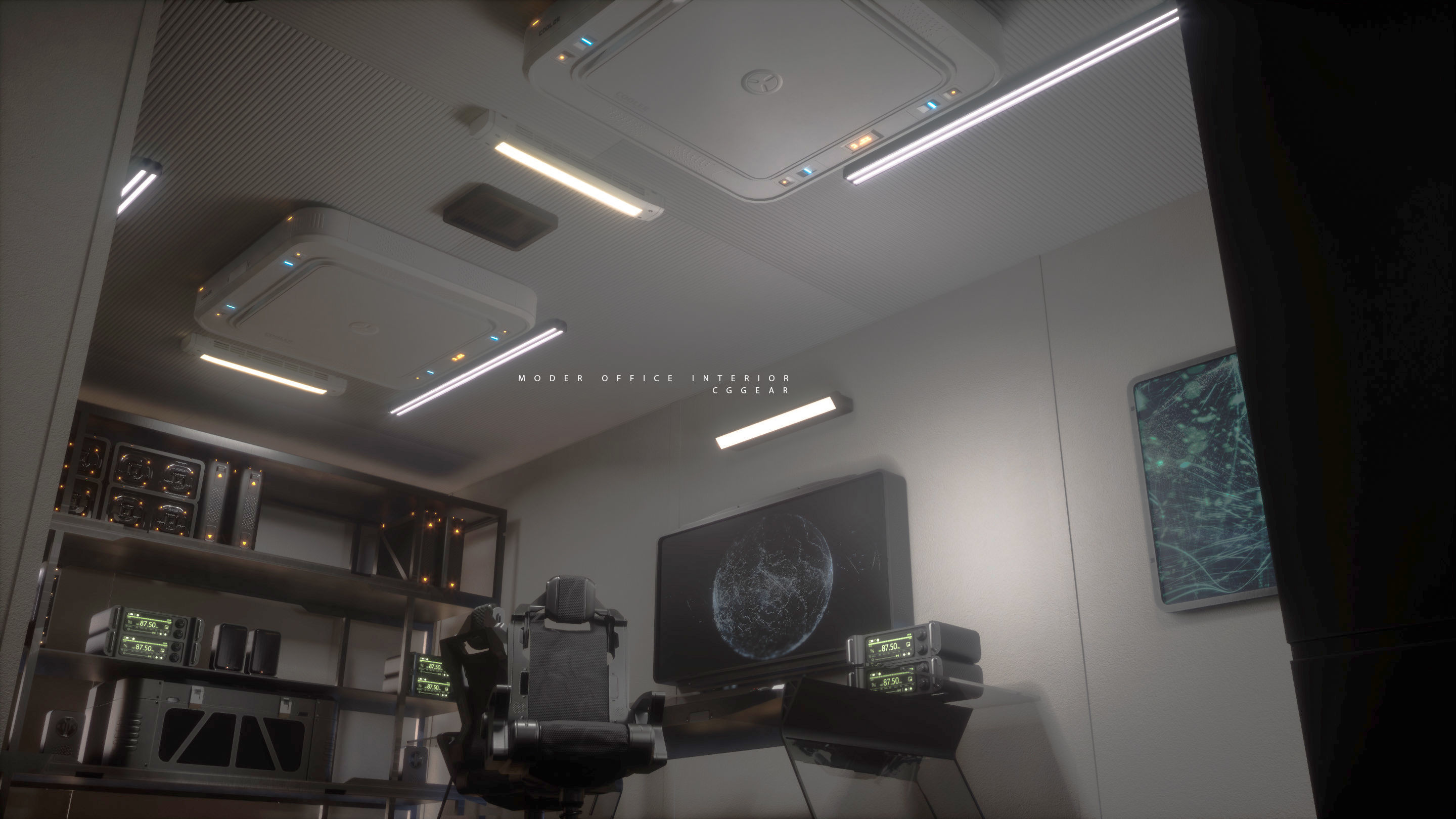 Modular Sci-fi office interior Low-poly 3D model_2