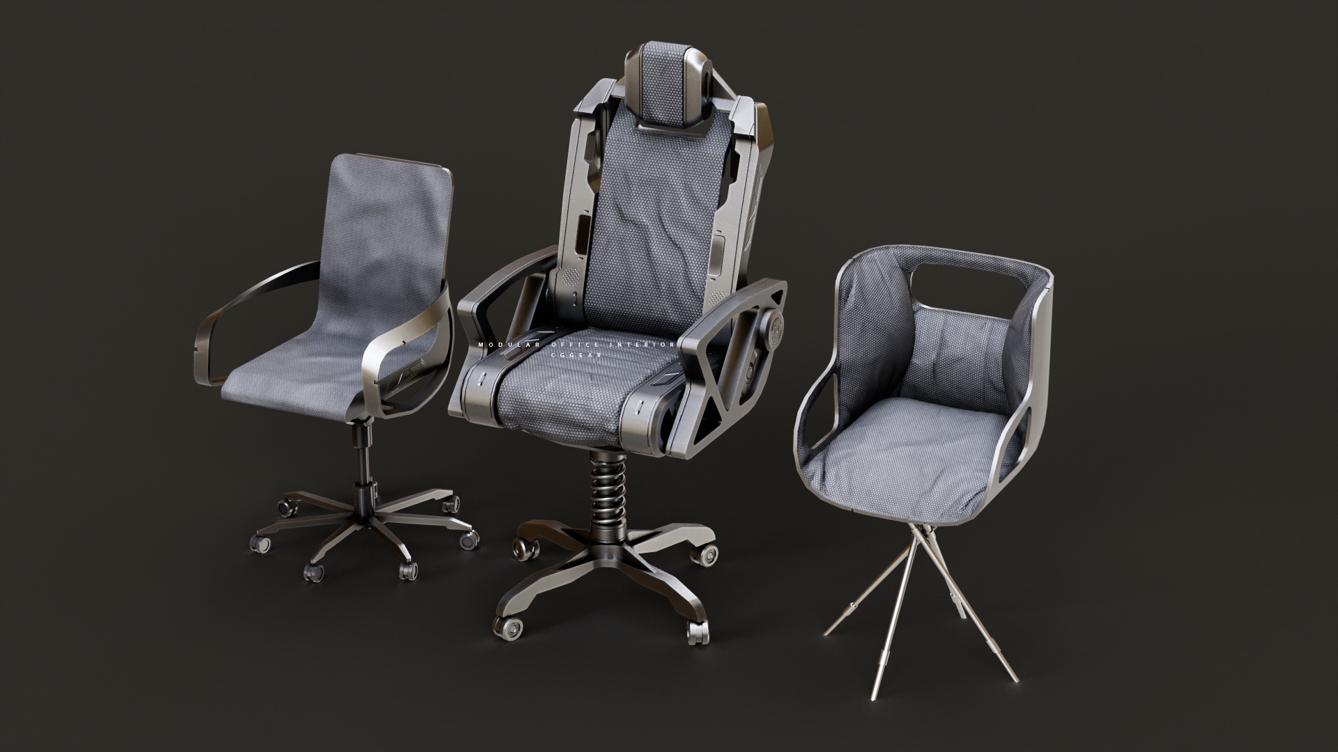 Modular Sci-fi office interior Low-poly 3D model_15