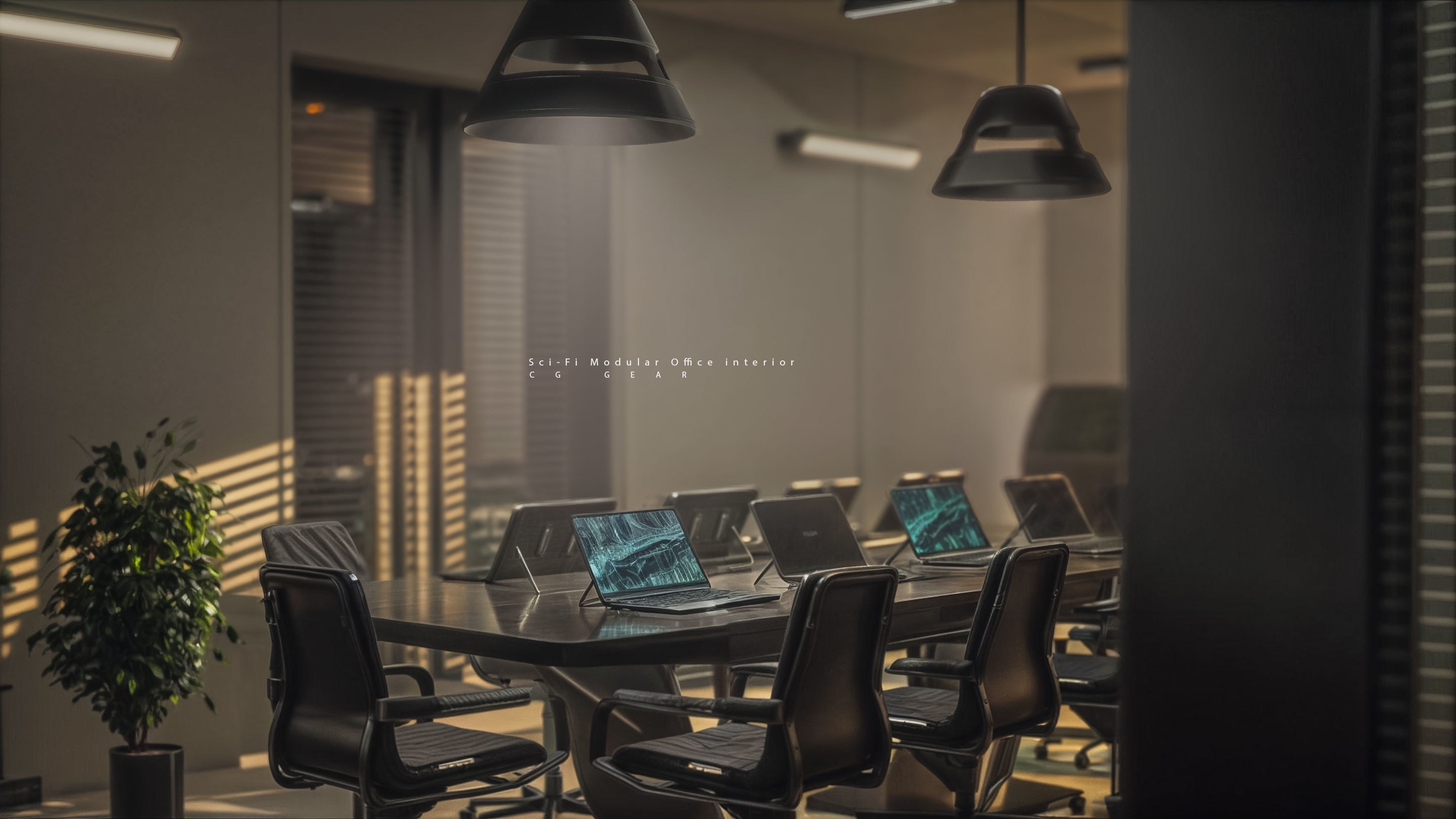 Modular Sci-fi office interior Low-poly 3D model_6