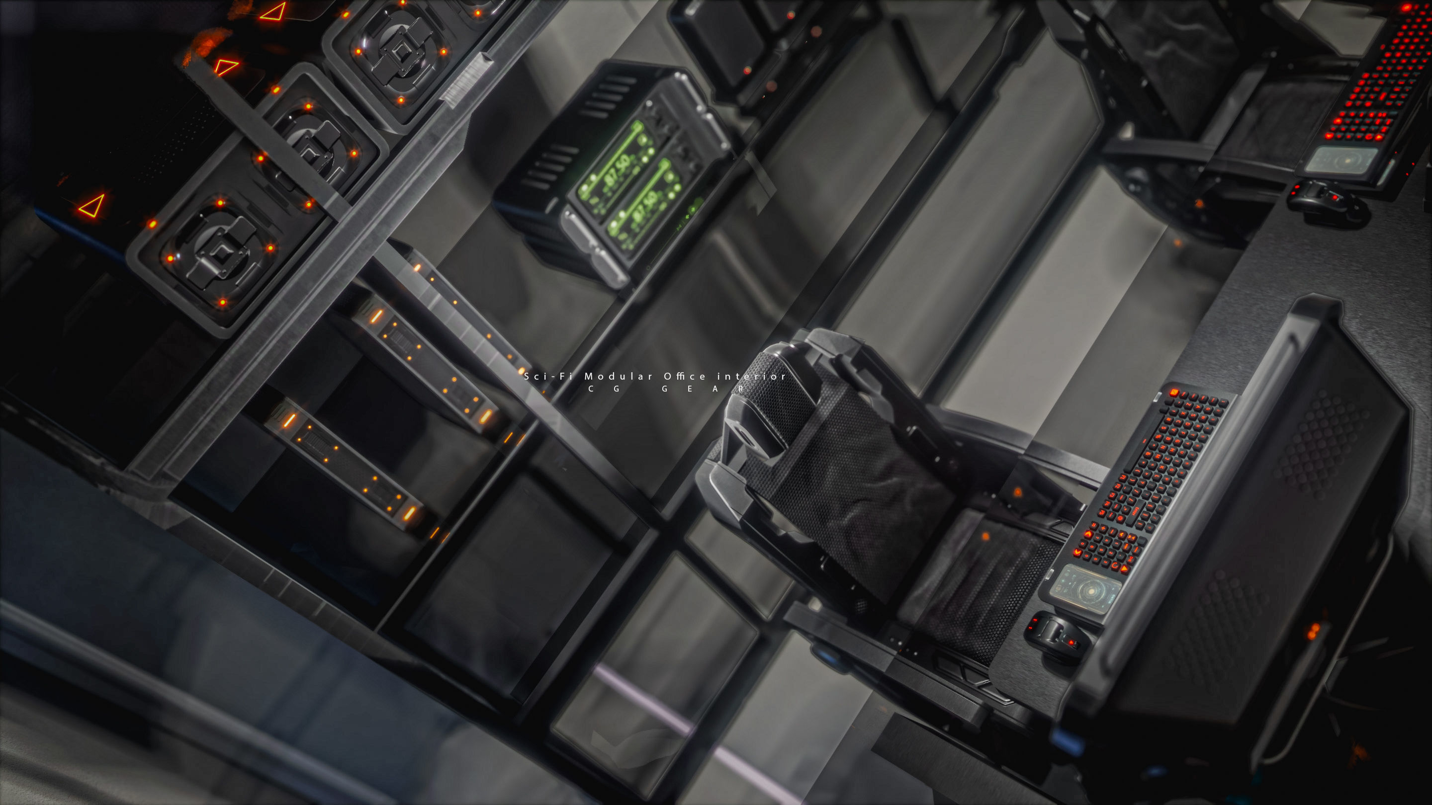 Modular Sci-fi office interior Low-poly 3D model_8