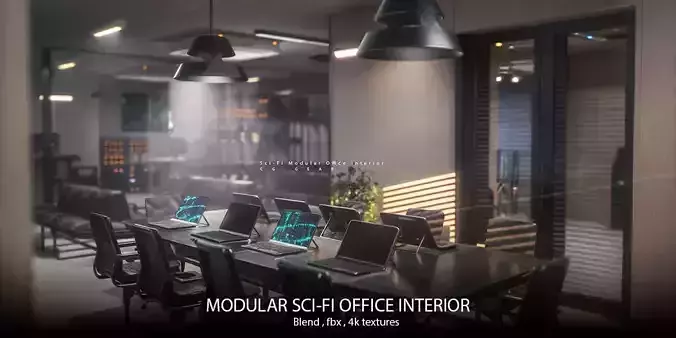 Modular Sci-fi office interior Low-poly 3D model