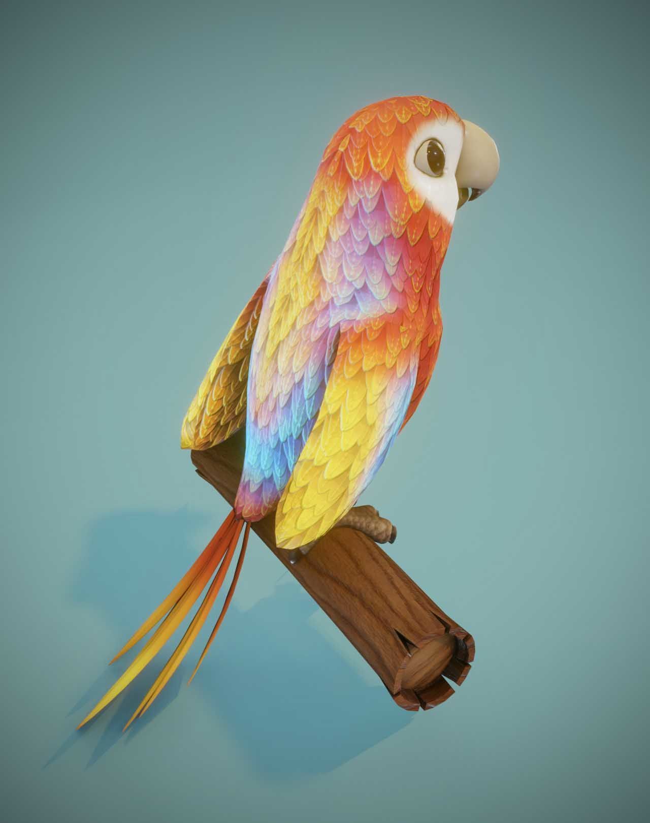 Cartoon Animated Ara Parrot Owl and Squirrel 3D Model Collection Low-poly 3D model_5