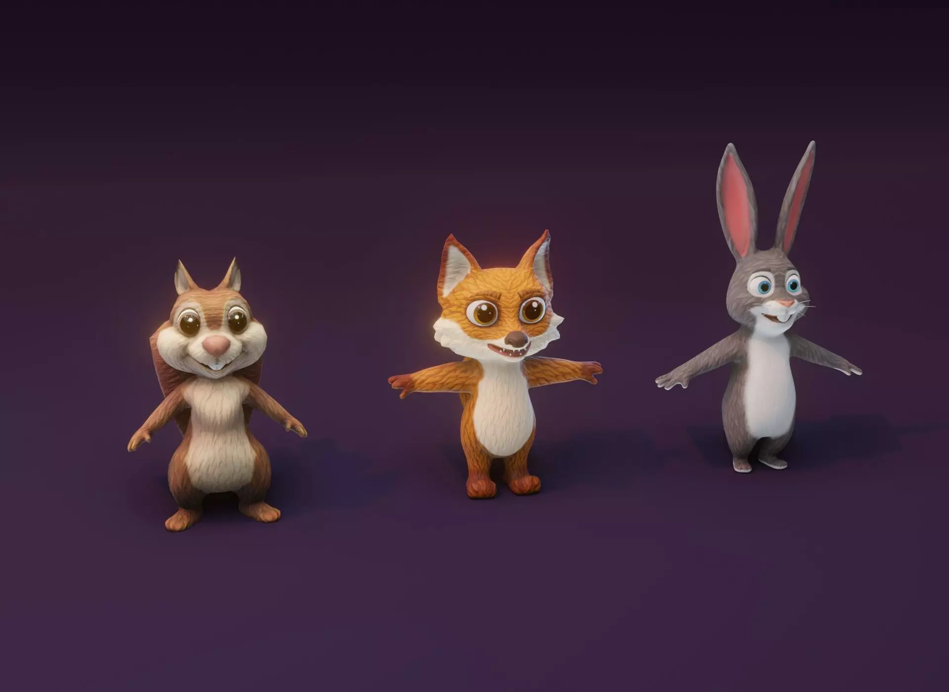 Cartoon Animated Squirrel Rabbit and Fox 3D Model Collection Low-poly 3D model_0