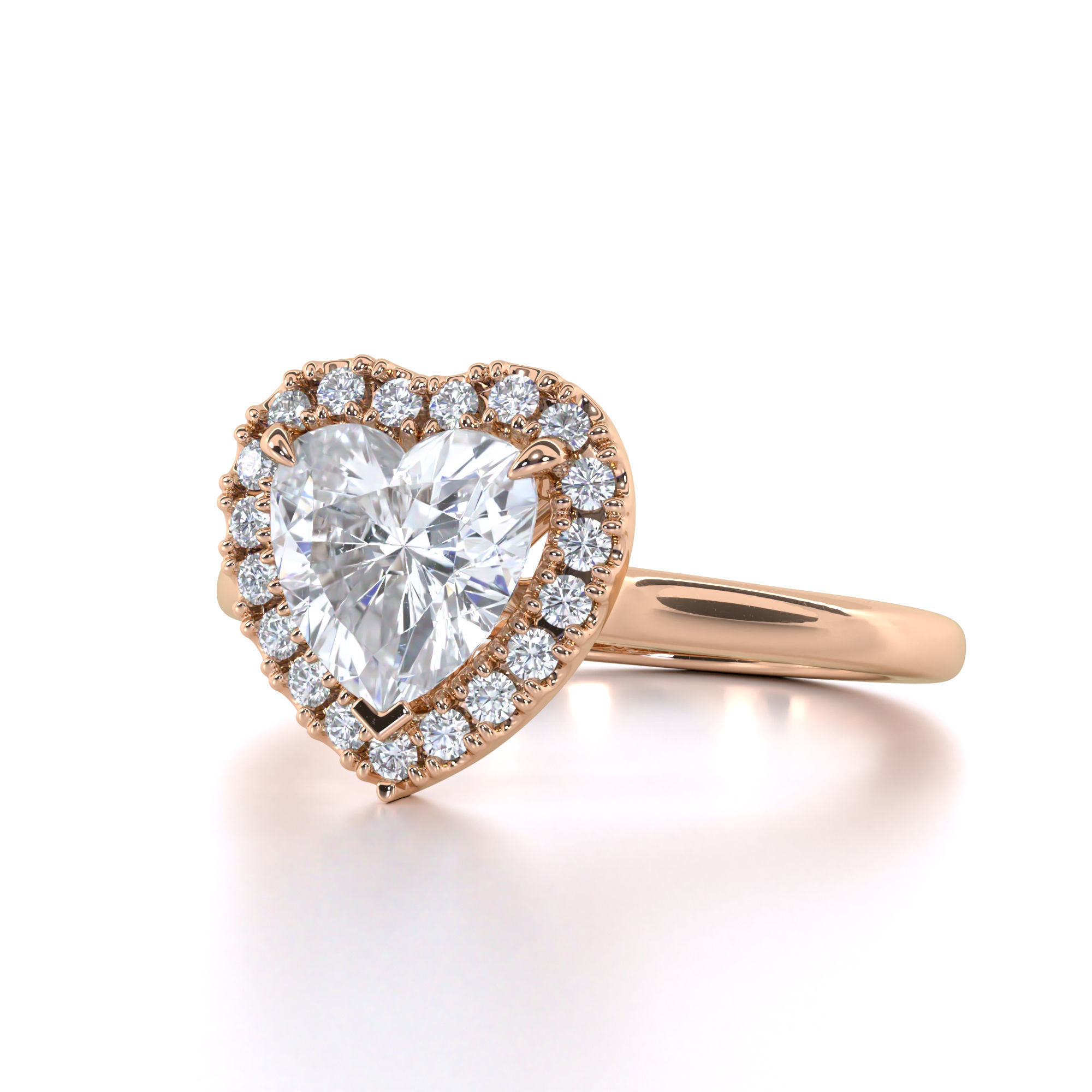 Haert Cut Halo Engagement Ring 3D print model_3