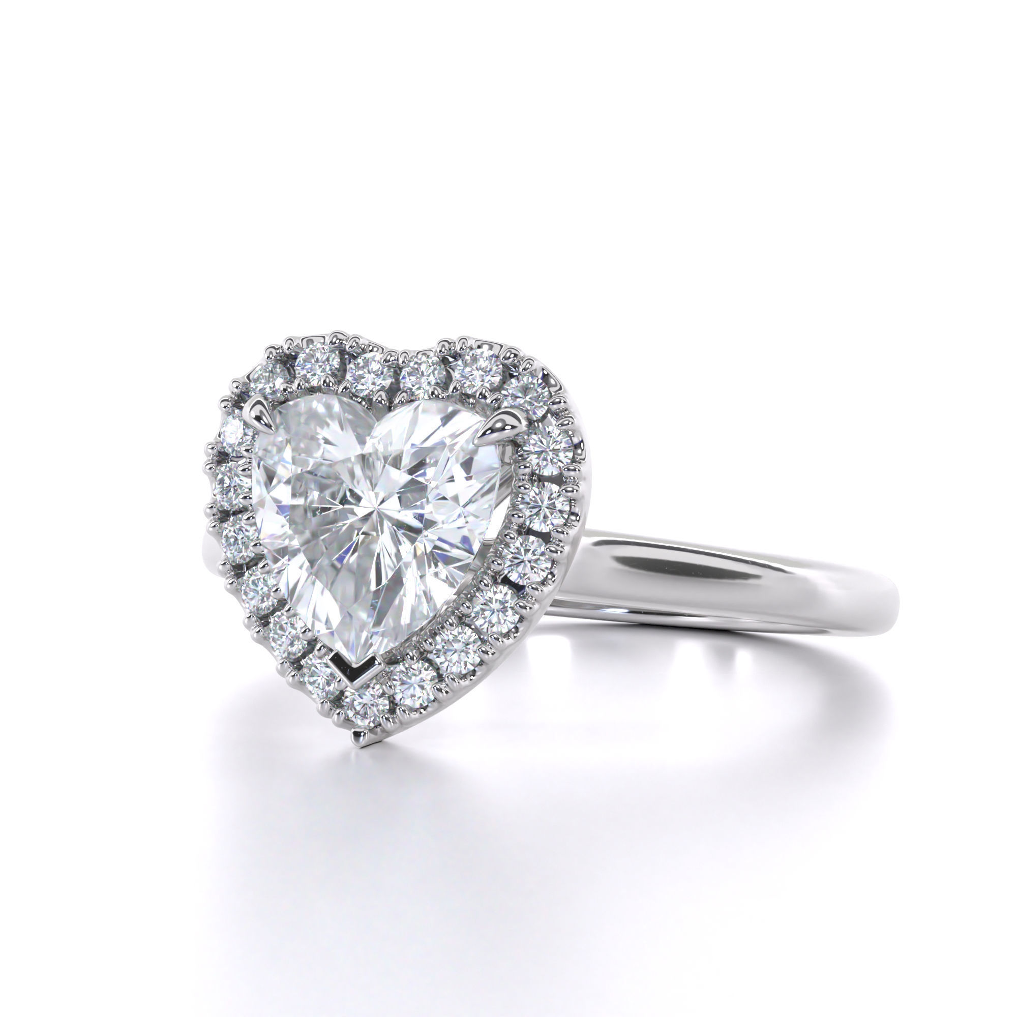 Haert Cut Halo Engagement Ring 3D print model_1