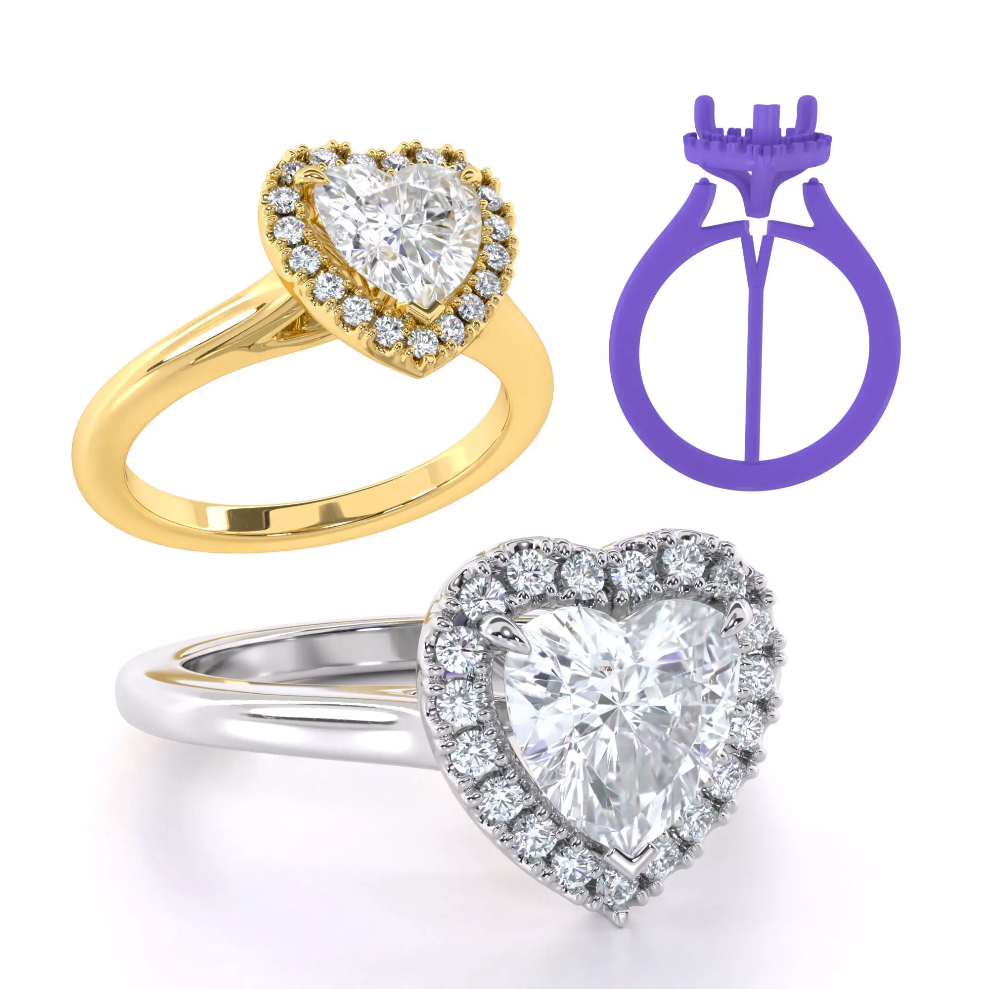 Haert Cut Halo Engagement Ring 3D print model_0