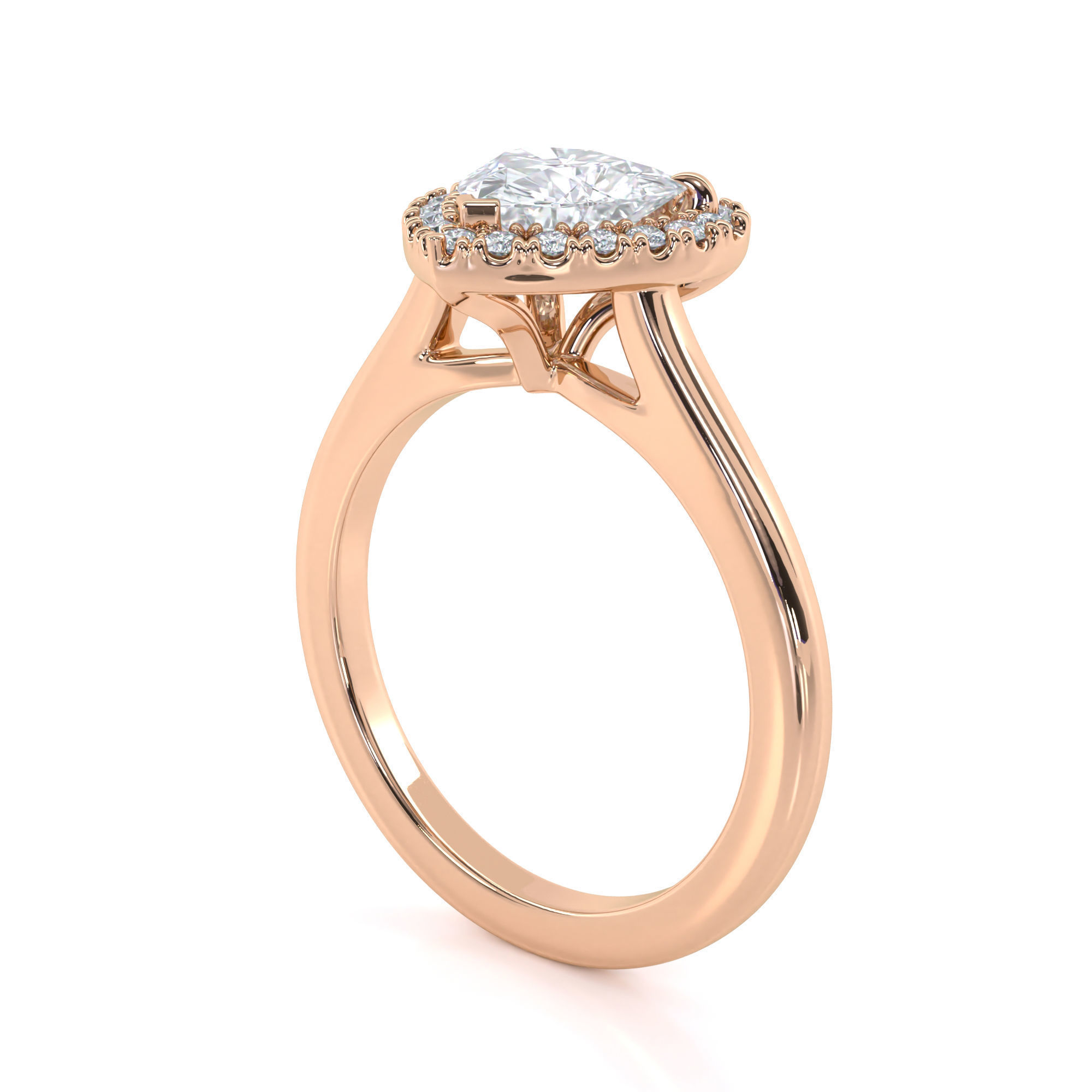 Haert Cut Halo Engagement Ring 3D print model_9