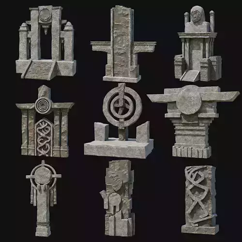 STONE MONUMENTS TOTEMS PORTAL GATE TOTEM ROCK ANCIENT COLLECTION Low-poly 3D model
