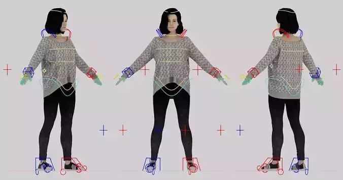 Realistic Casual Female Character Body Rig Low-poly 3D model Realistic Casual Female Character Body Rig Low-poly 3D model