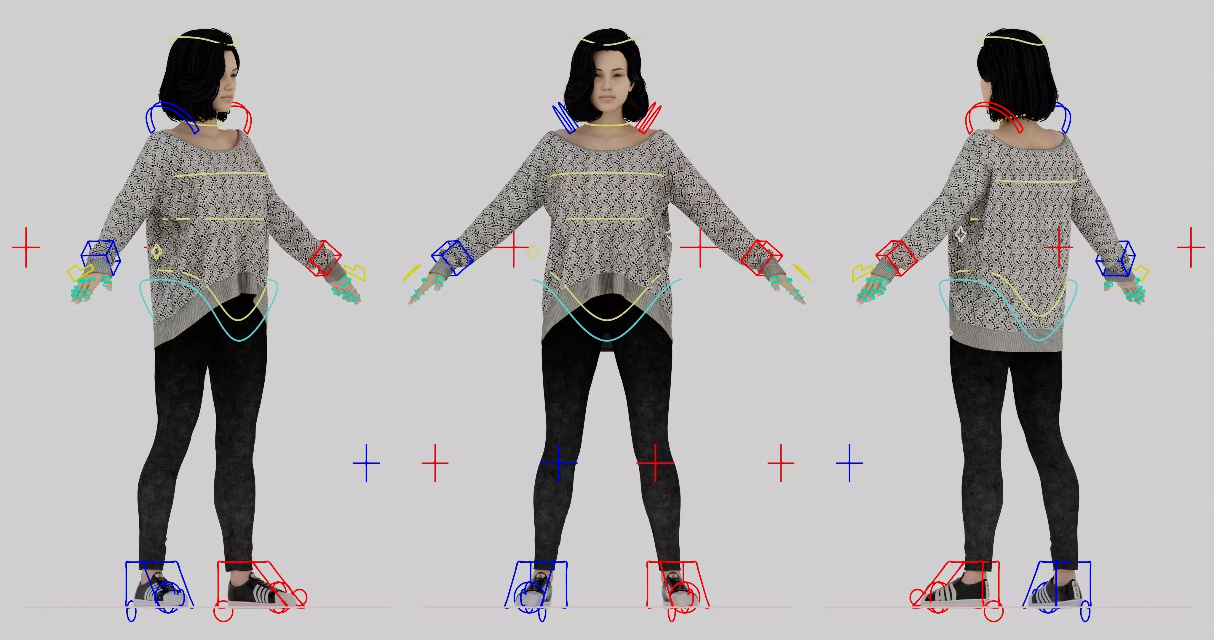 Realistic Casual Female Character Body Rig Low-poly 3D model_0