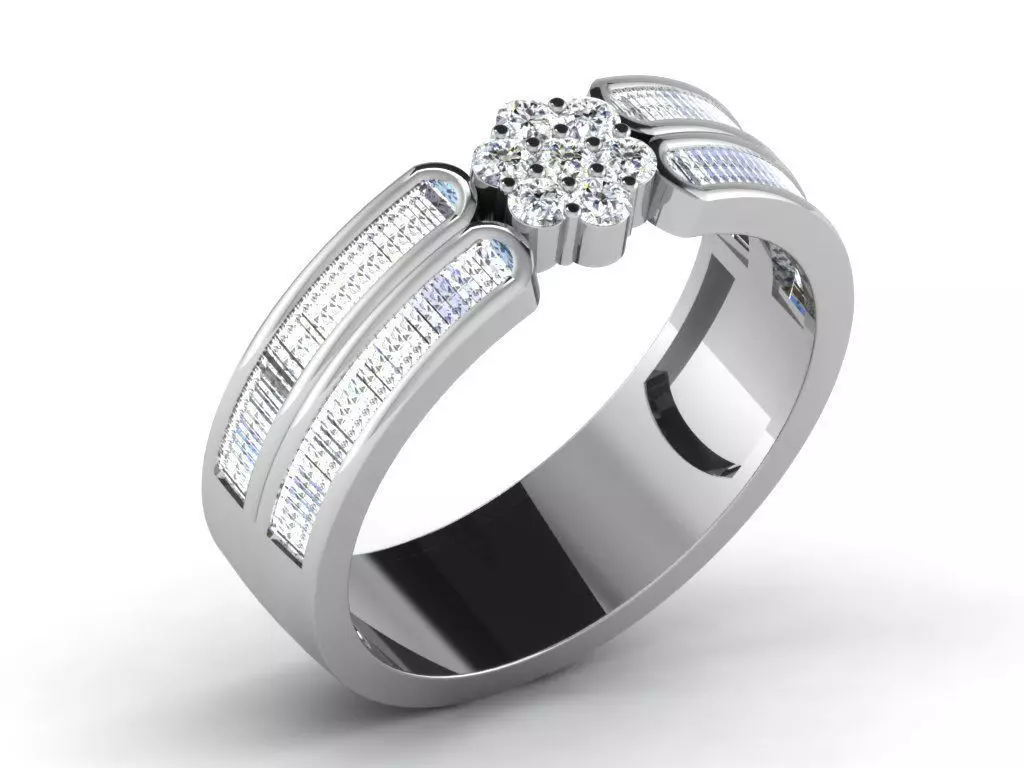 Light Weight White Gold Diamond Ring DR-6493 3D print model_0