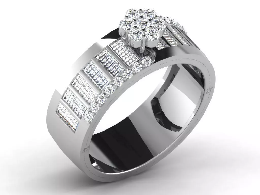 Light Weight White Gold Diamond Ring DR-6499 3D print model