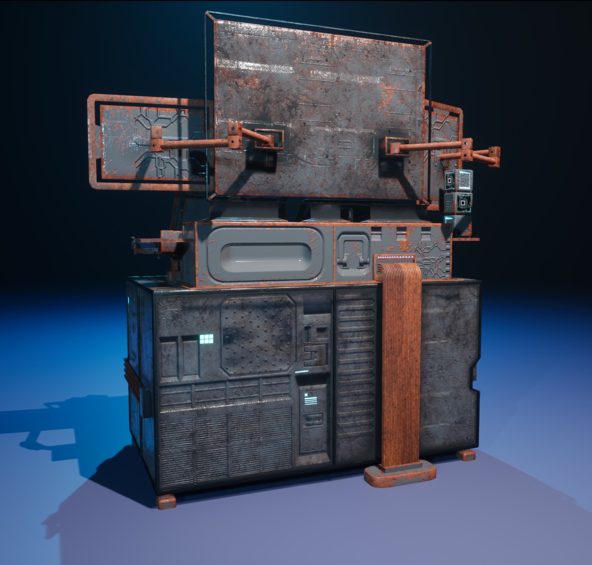Cyberpunk rusty table Low-poly 3D model_6