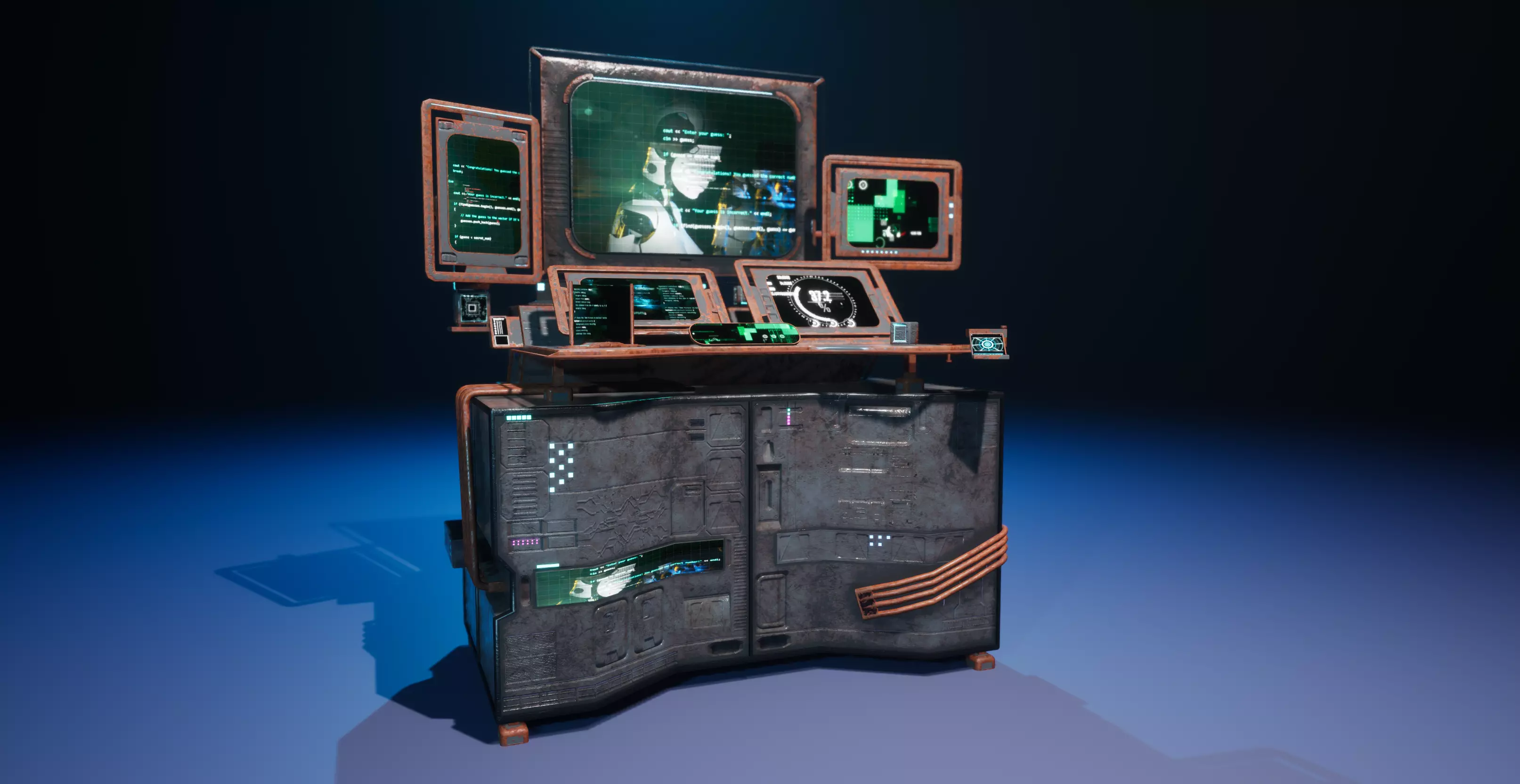 Cyberpunk rusty table Low-poly 3D model_0