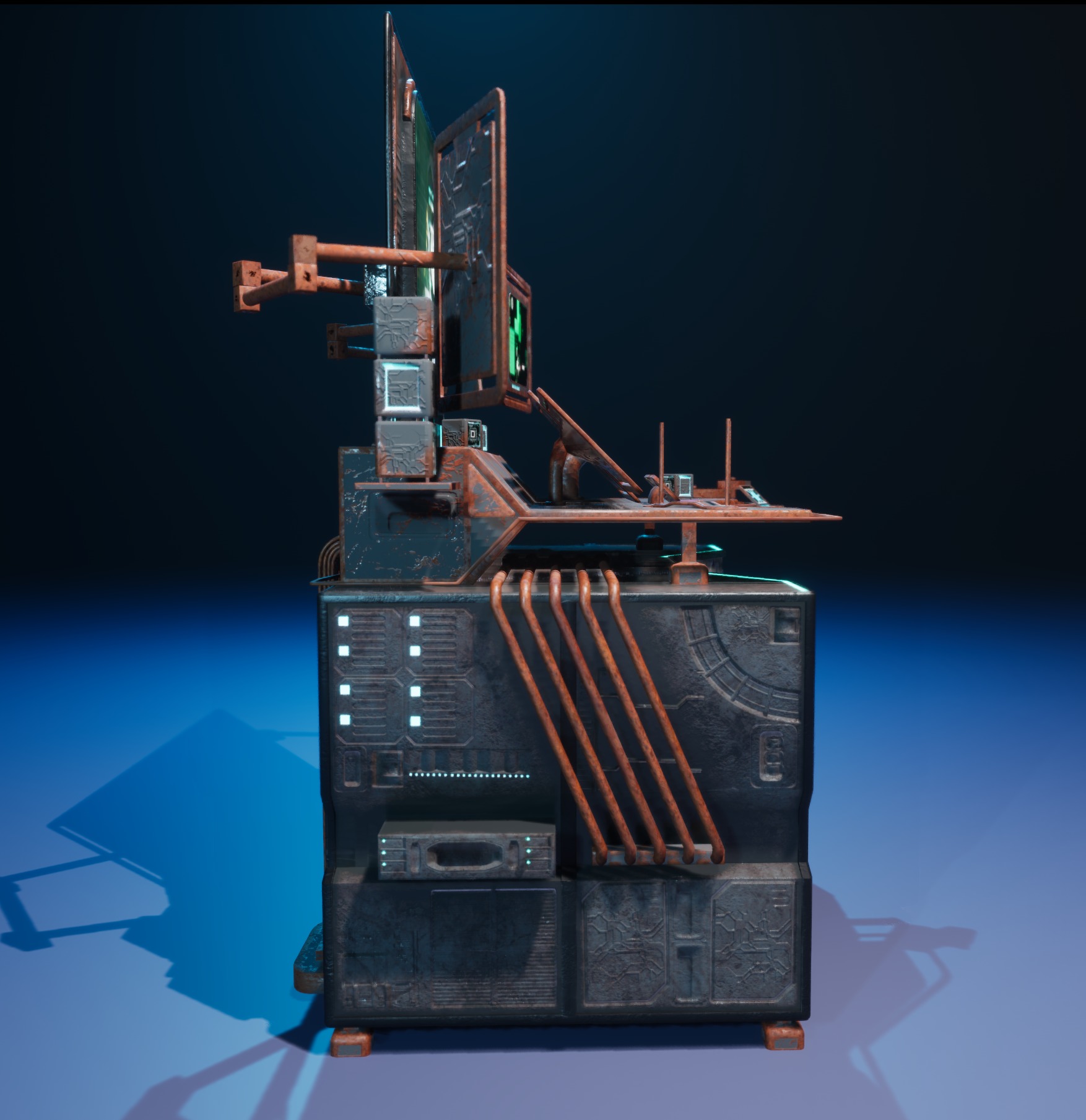 Cyberpunk rusty table Low-poly 3D model_4