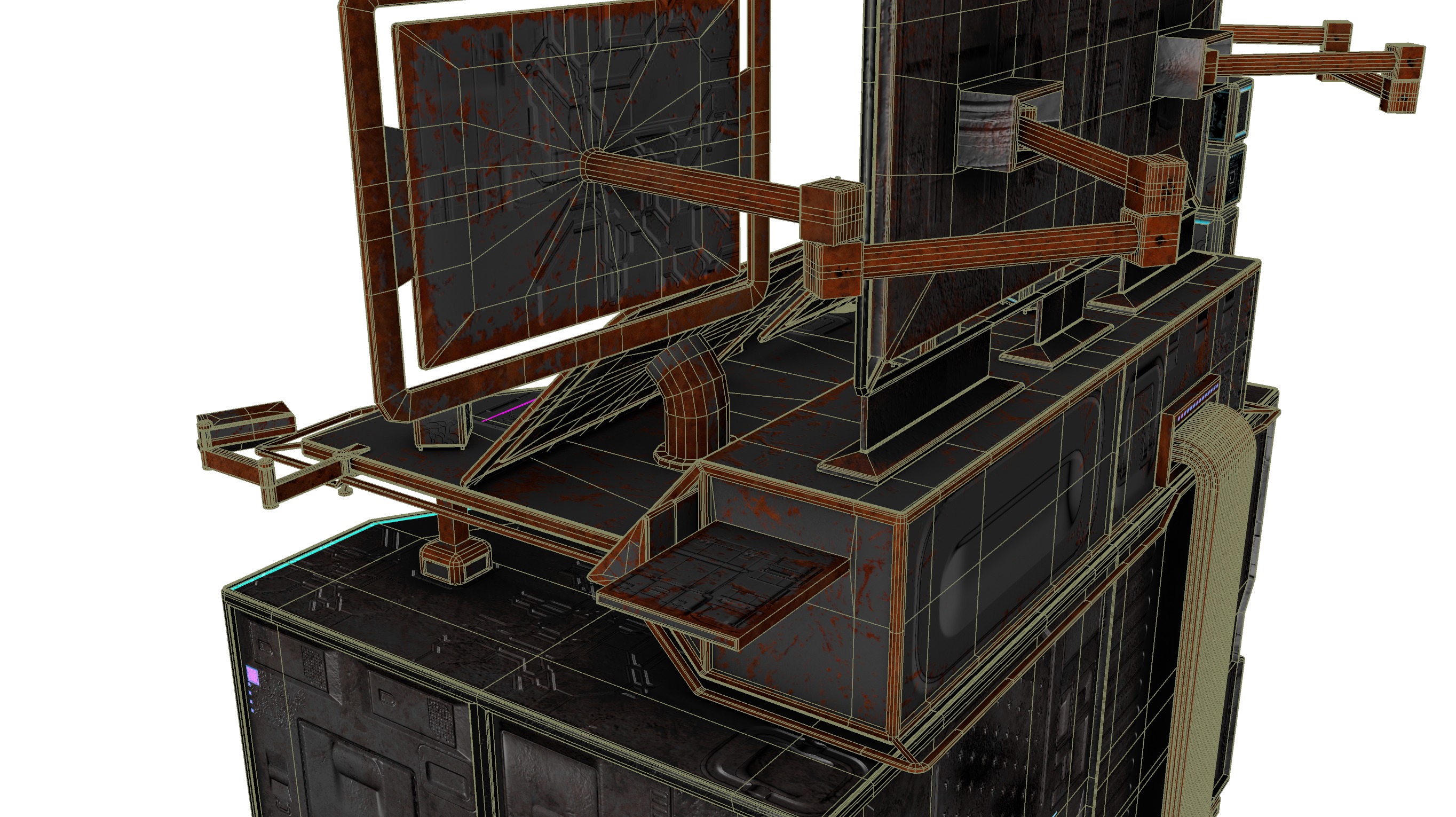 Cyberpunk rusty table Low-poly 3D model_20