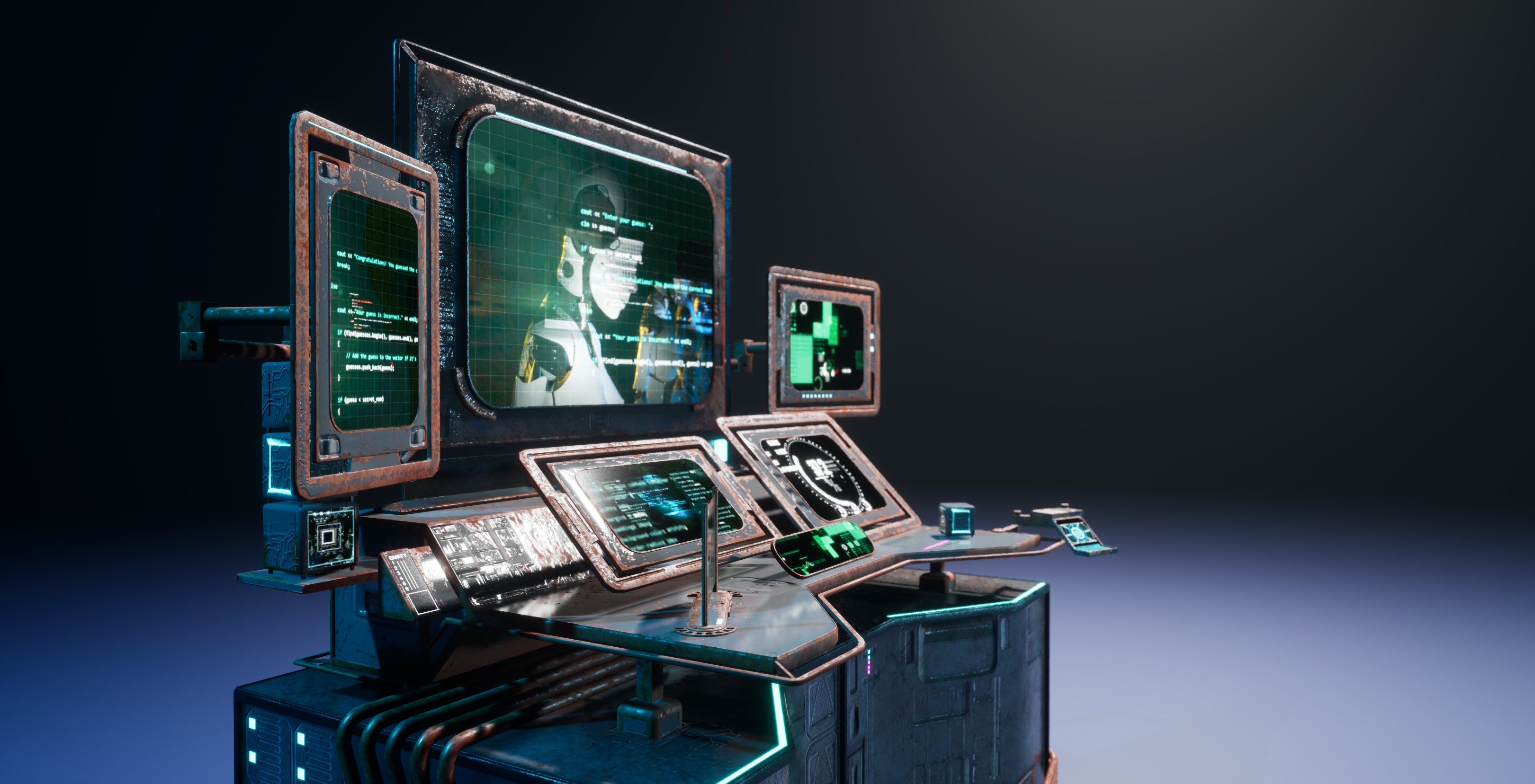 Cyberpunk rusty table Low-poly 3D model_3