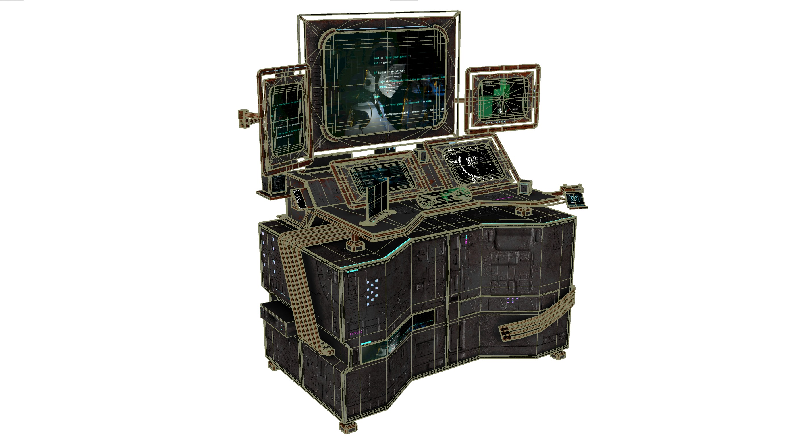 Cyberpunk rusty table Low-poly 3D model_8