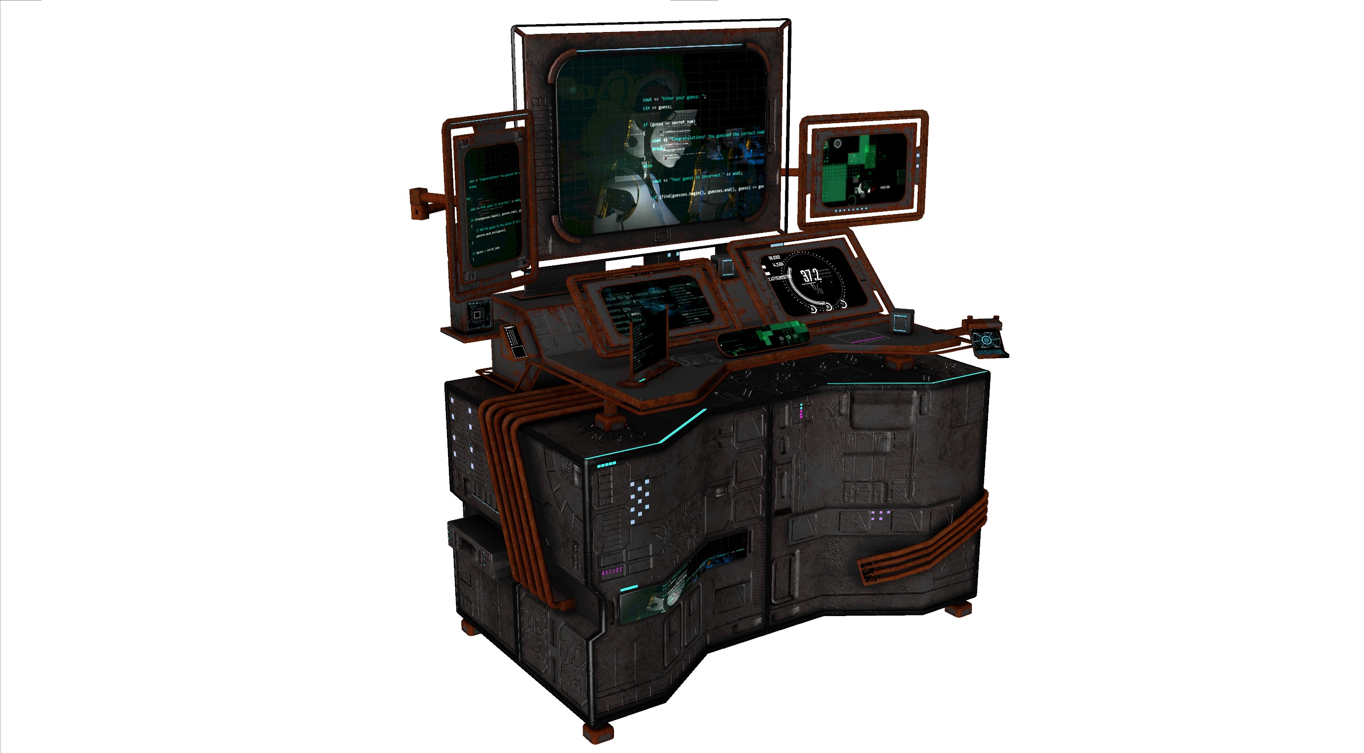 Cyberpunk rusty table Low-poly 3D model_7