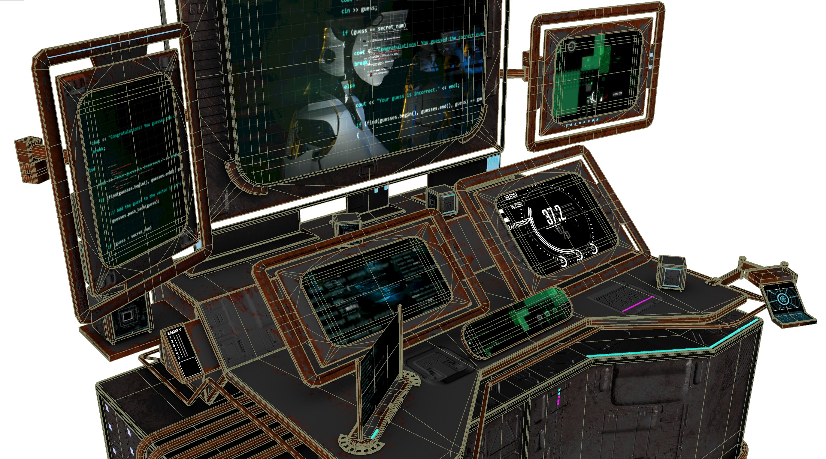 Cyberpunk rusty table Low-poly 3D model_17