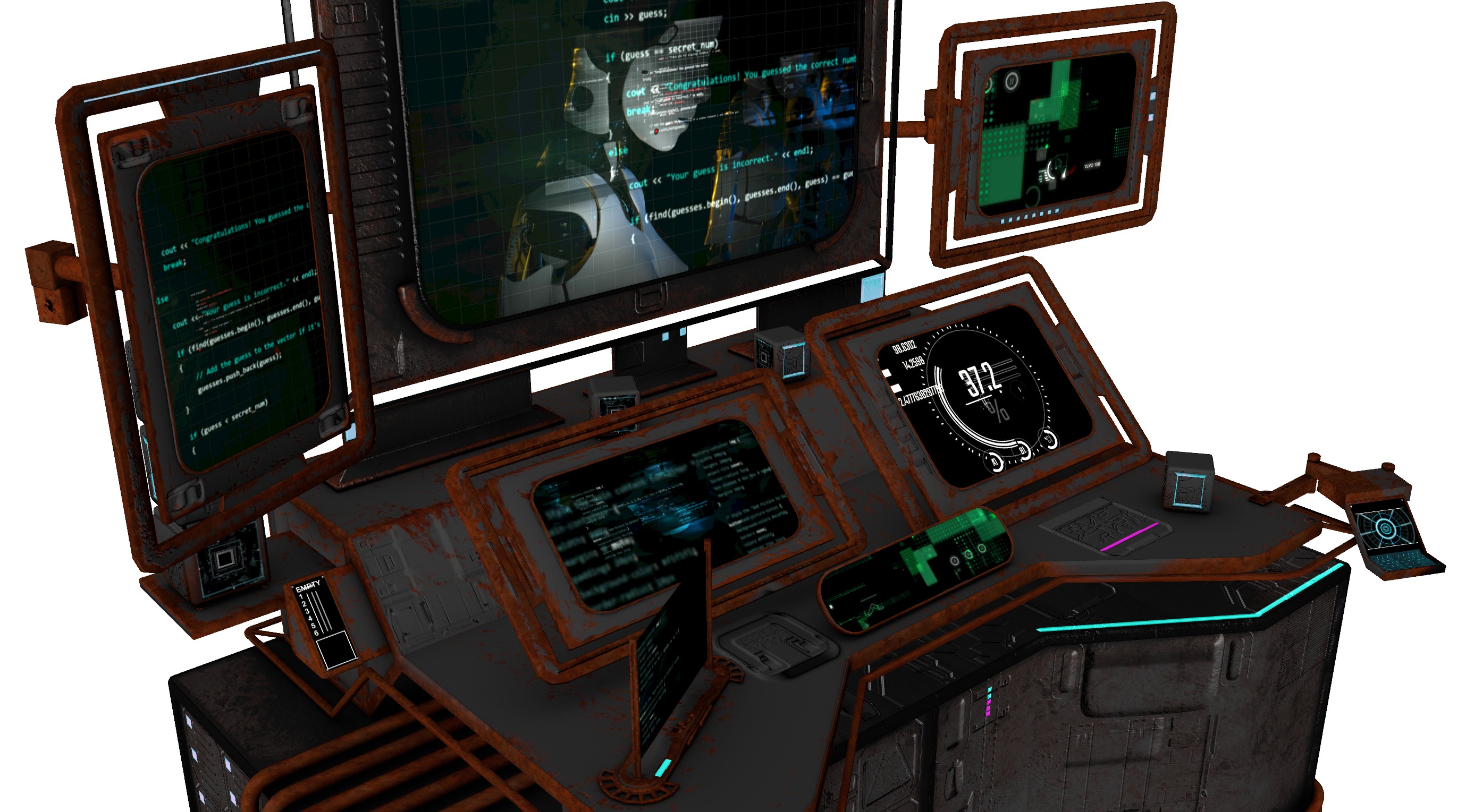 Cyberpunk rusty table Low-poly 3D model_16