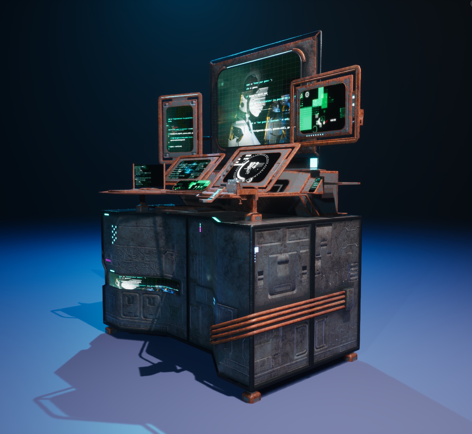 Cyberpunk rusty table Low-poly 3D model_2