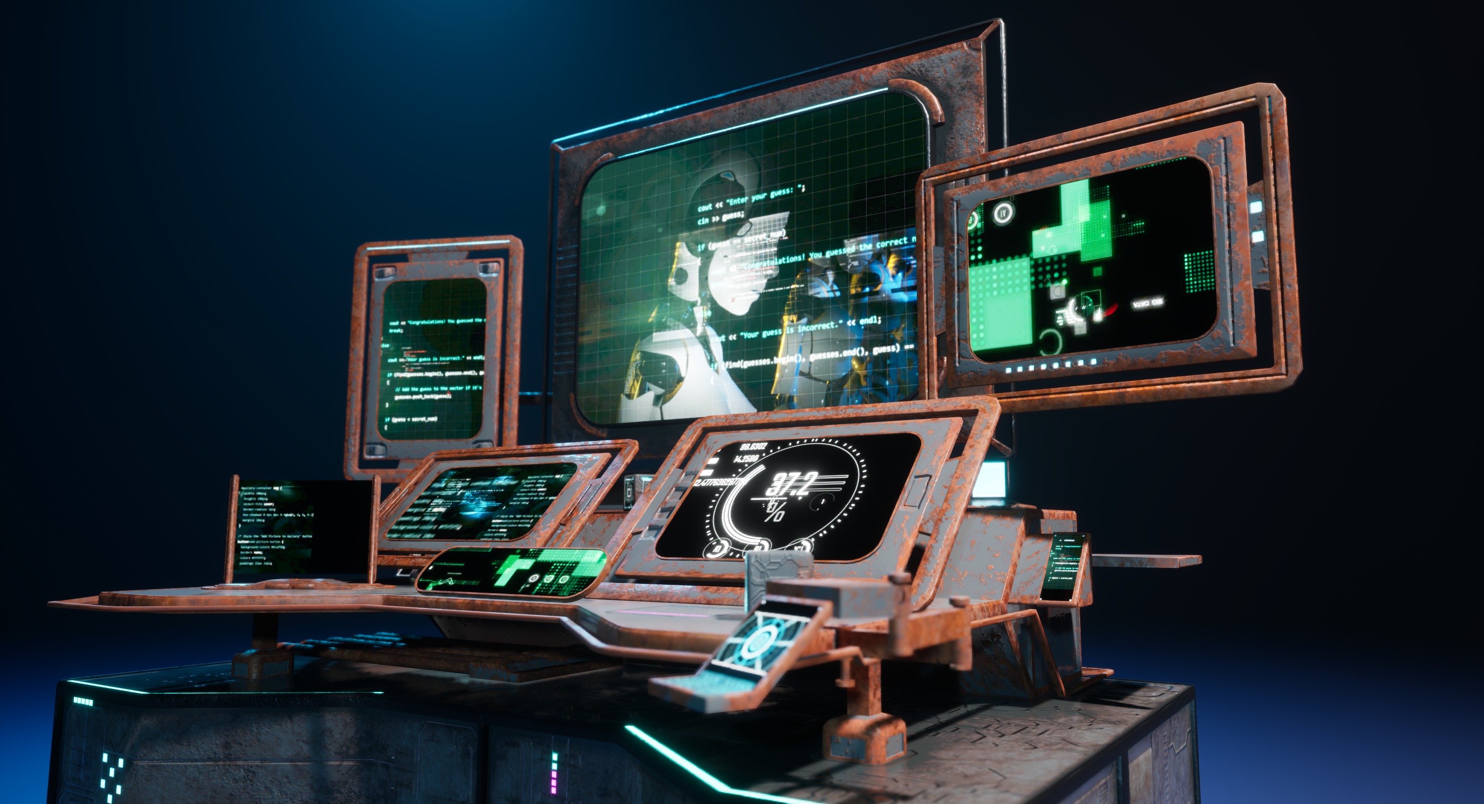 Cyberpunk rusty table Low-poly 3D model_1