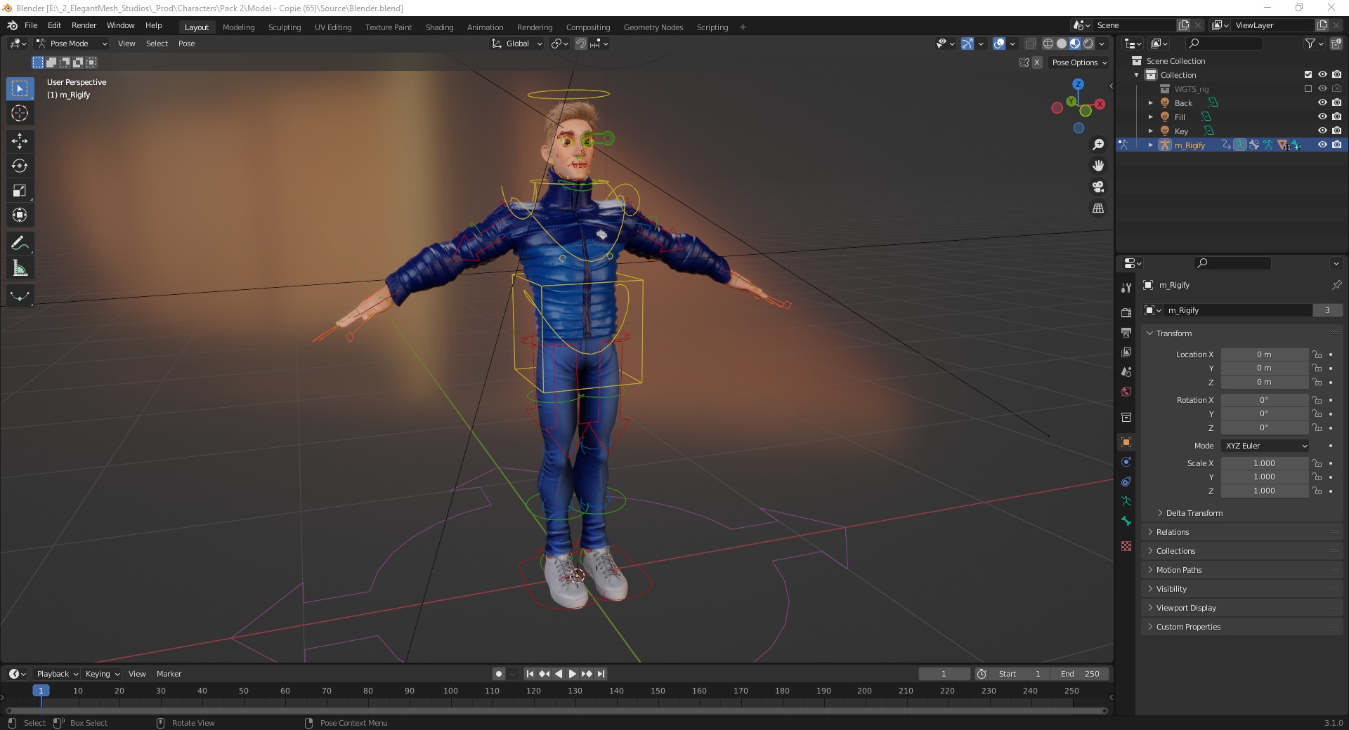 Stylized Man in blue winter jacket Low-poly 3D model_19