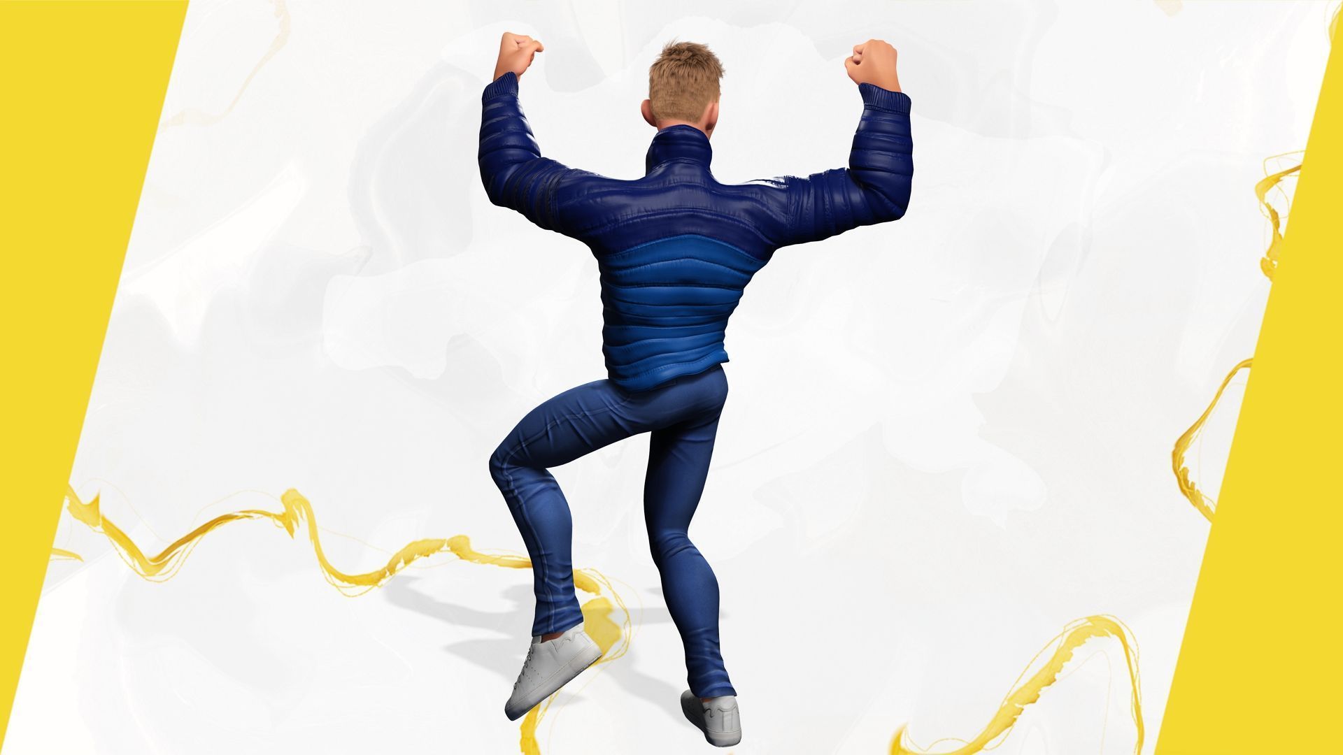 Stylized Man in blue winter jacket Low-poly 3D model_14