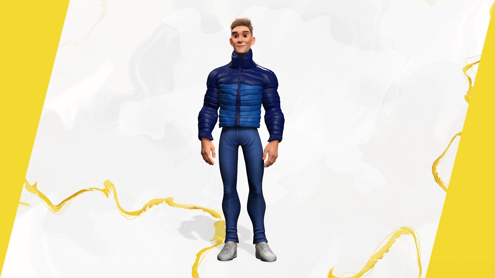 Stylized Man in blue winter jacket Low-poly 3D model_11