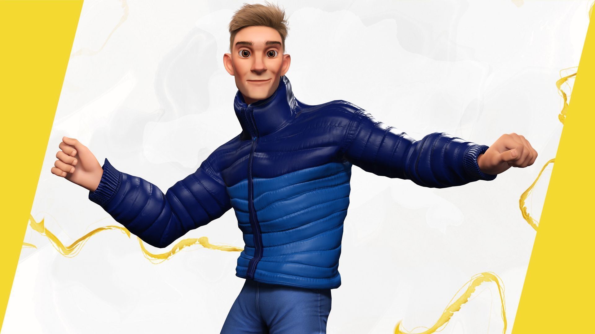 Stylized Man in blue winter jacket Low-poly 3D model_15