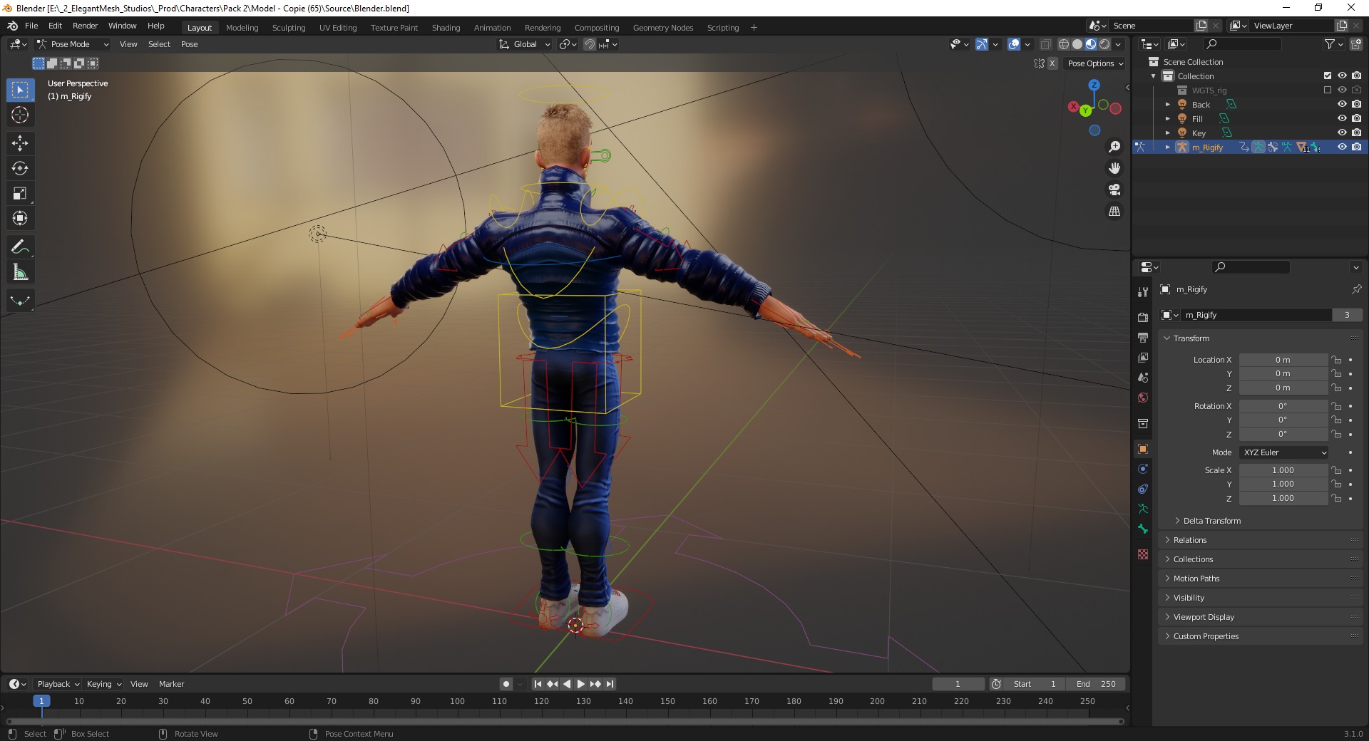 Stylized Man in blue winter jacket Low-poly 3D model_21