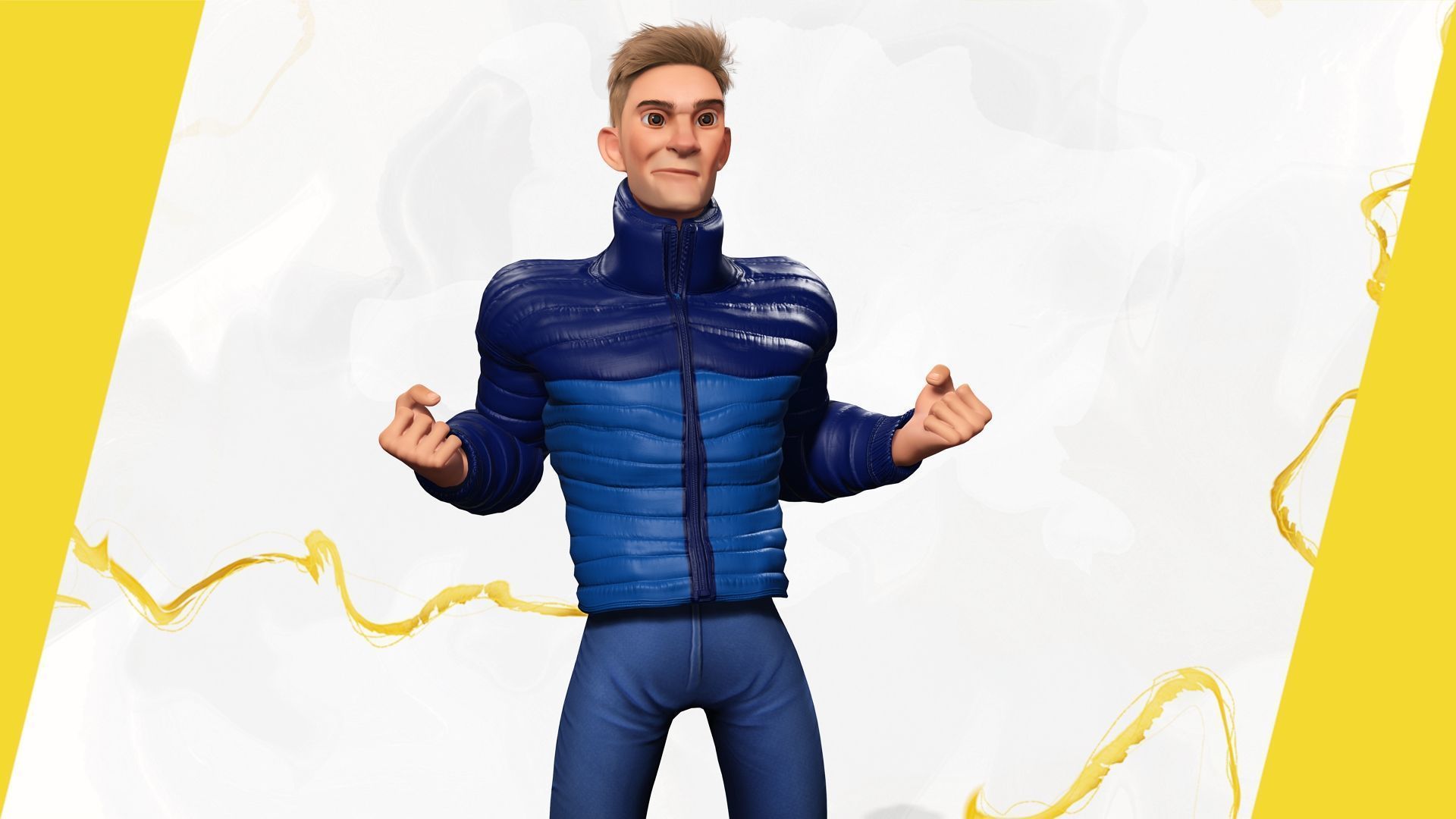 Stylized Man in blue winter jacket Low-poly 3D model_13