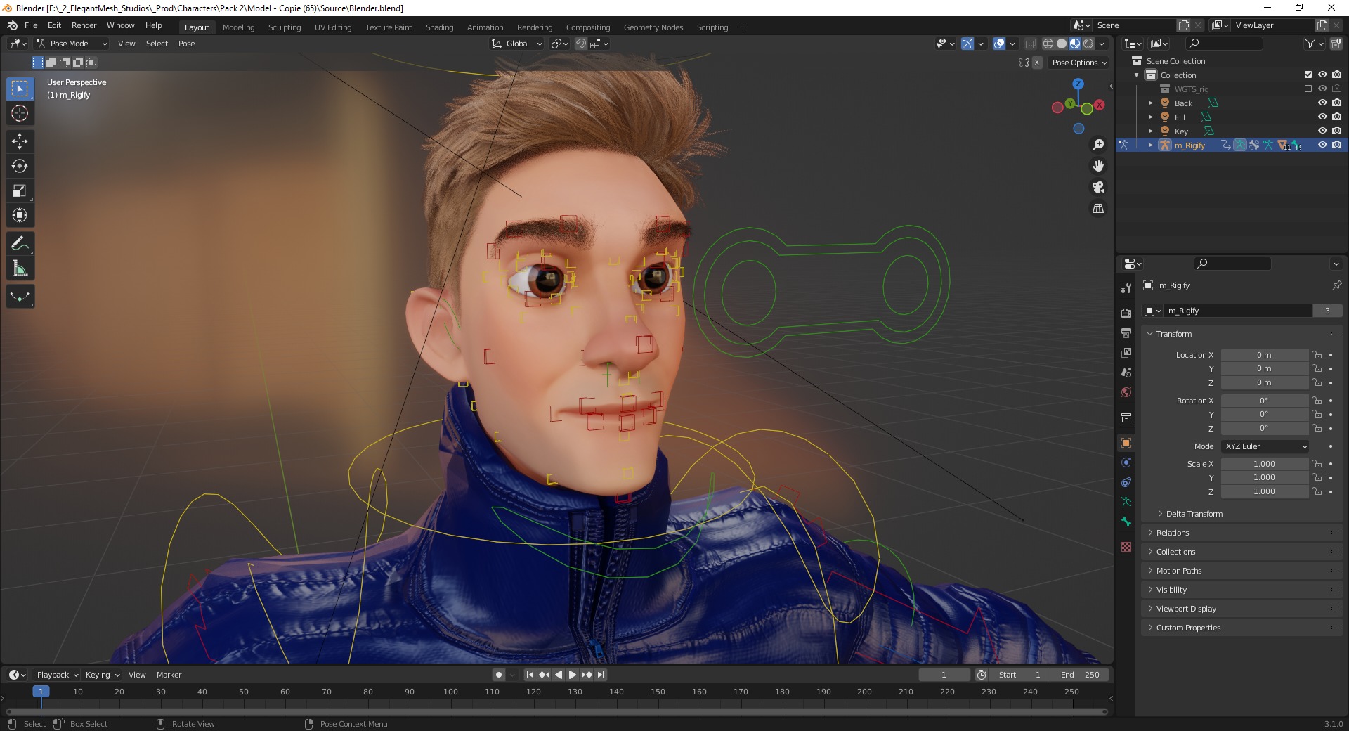 Stylized Man in blue winter jacket Low-poly 3D model_20