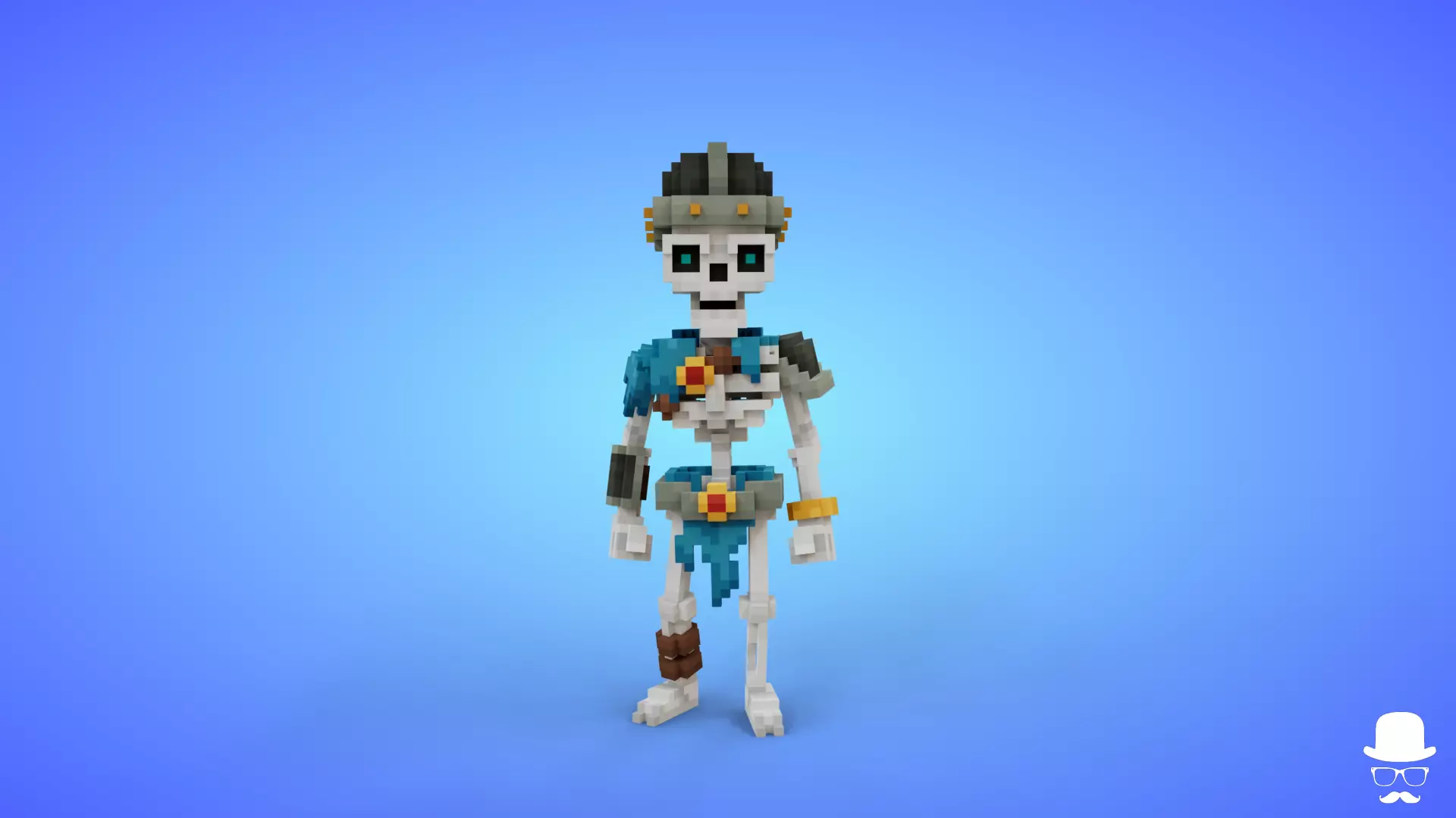 Voxel Skeleton Warrior 1 - 3D Fantasy Character Game Asset Low-poly 3D model